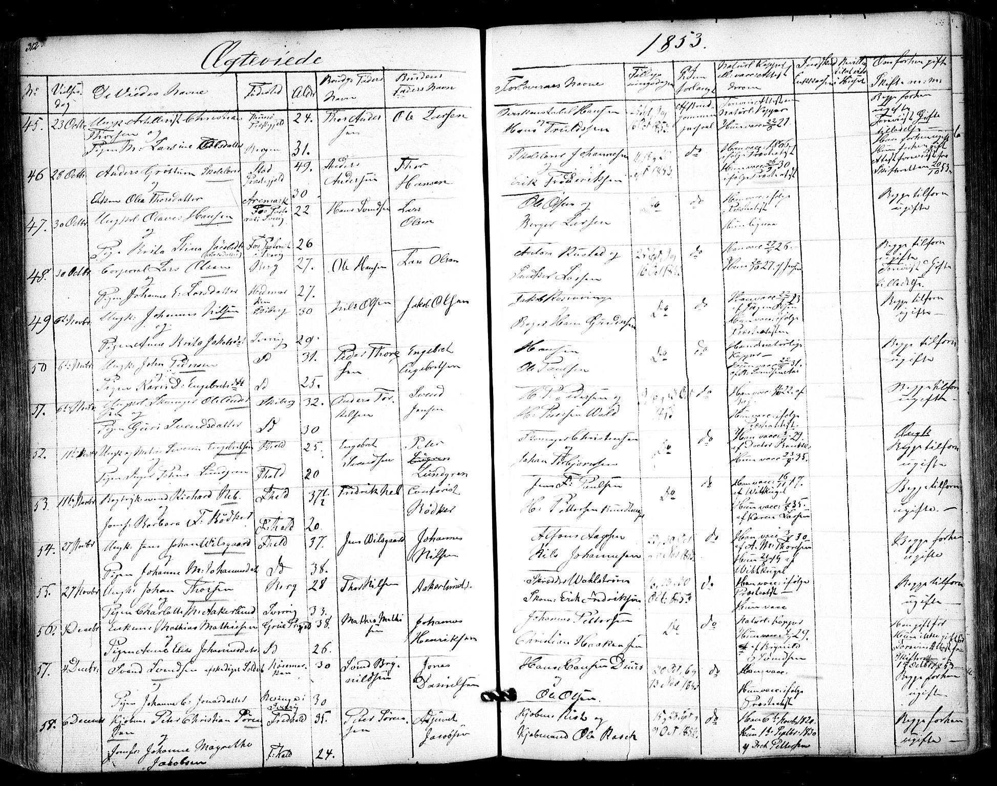 Halden prestekontor Kirkebøker, AV/SAO-A-10909/F/Fa/L0006: Parish register (official) no. I 6, 1845-1856, p. 312