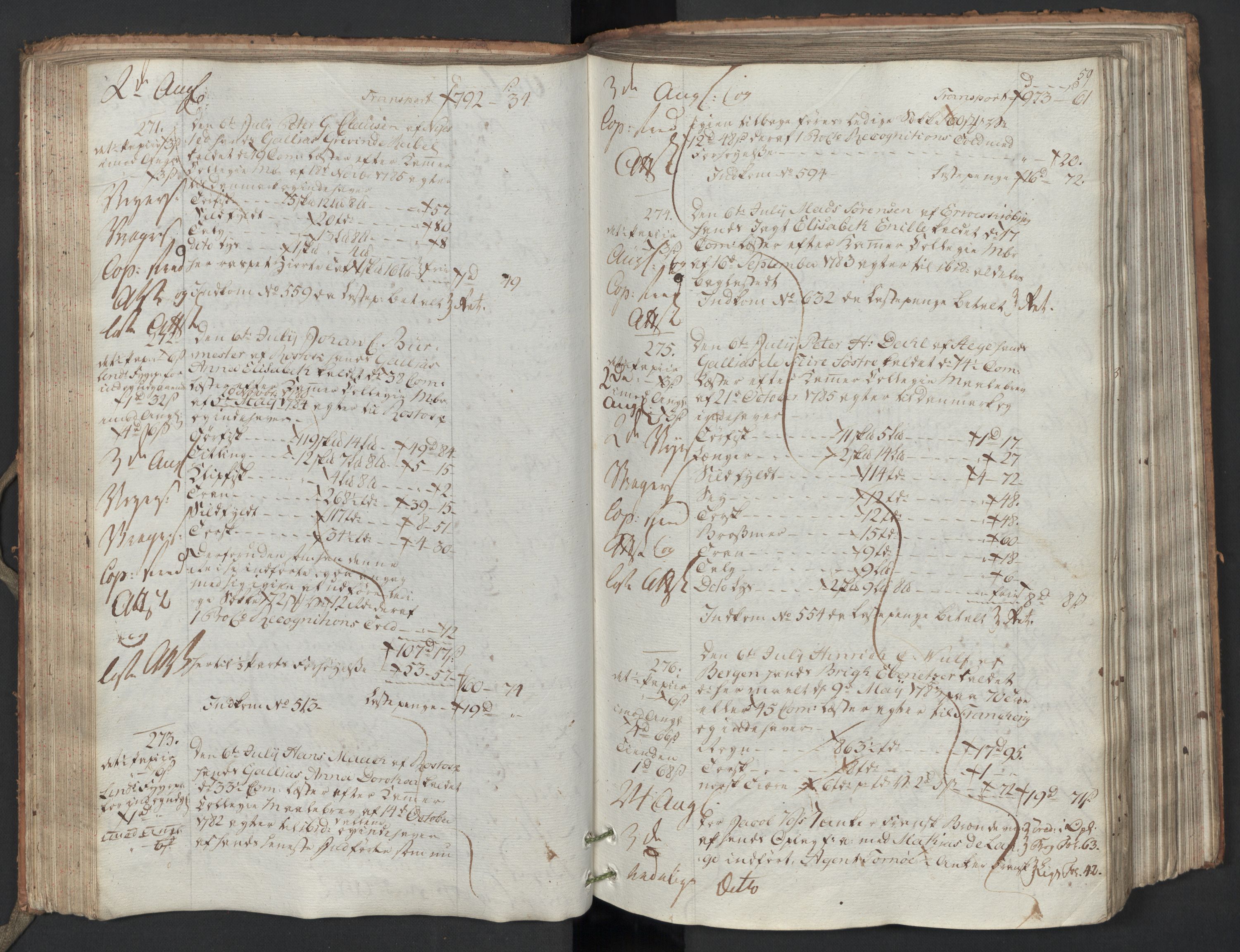 Generaltollkammeret, tollregnskaper, AV/RA-EA-5490/R26/L0223/0001: Tollregnskaper Bergen A / Utgående hovedtollbok, 1786, p. 58b-59a