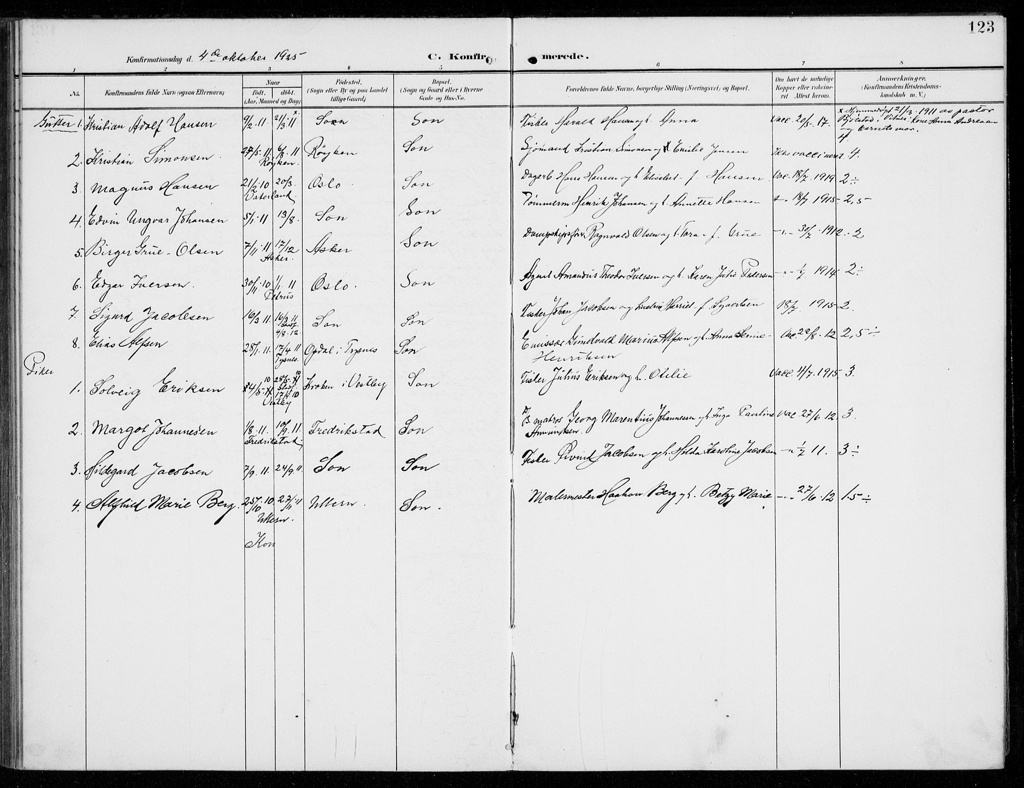 Vestby prestekontor Kirkebøker, SAO/A-10893/F/Fc/L0002: Parish register (official) no. III 2, 1906-1940, p. 123