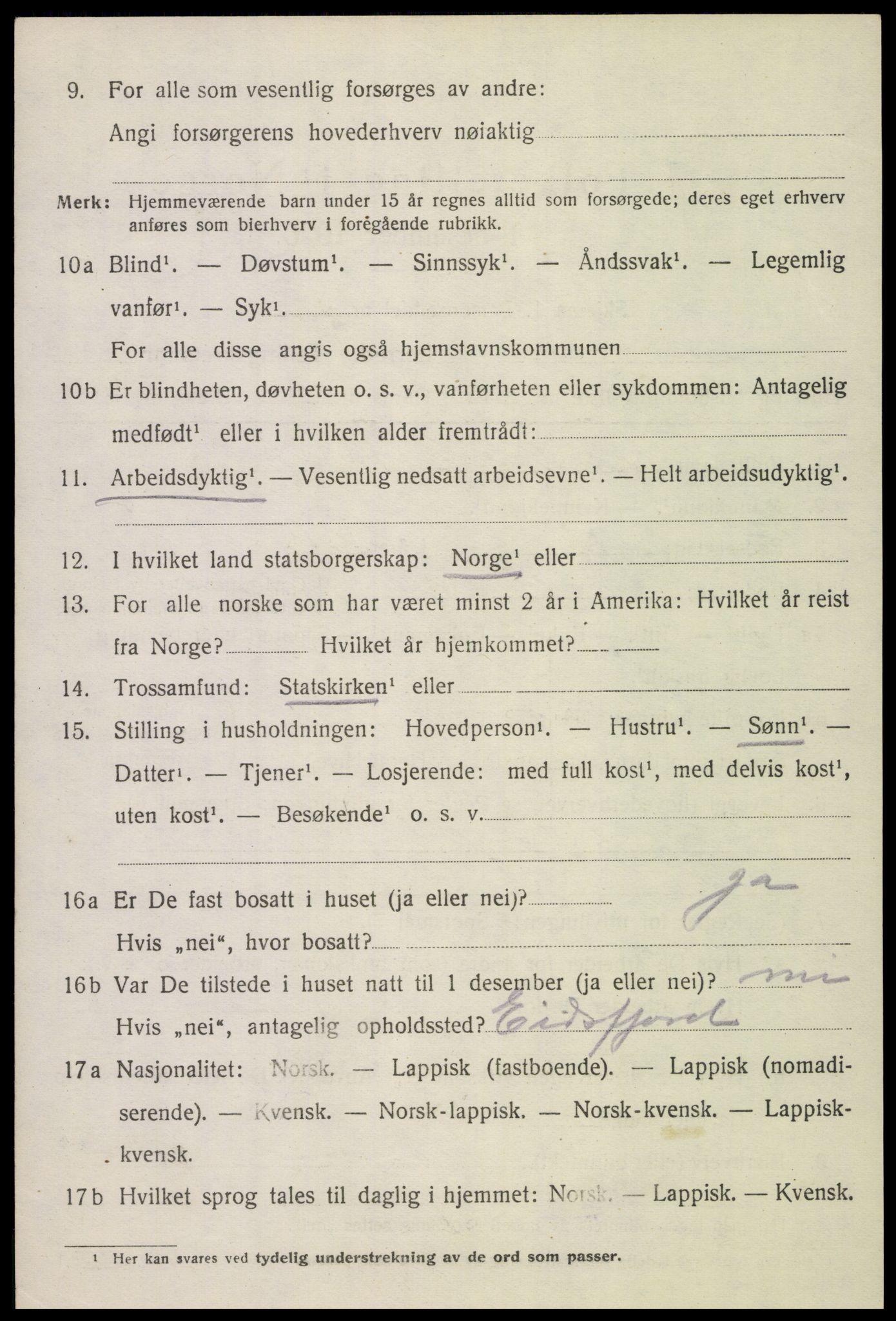 SAT, 1920 census for Gimsøy, 1920, p. 3082