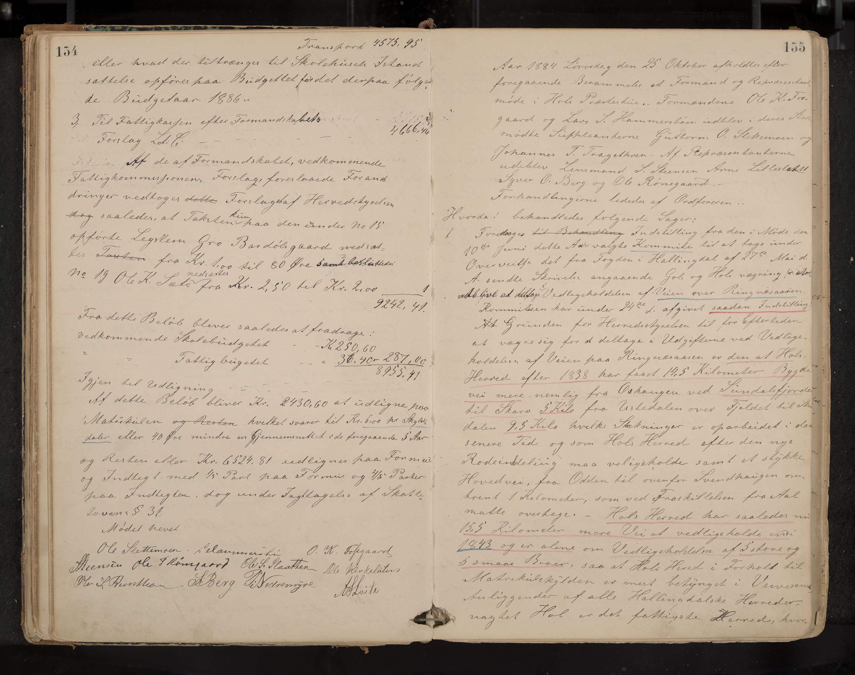 Hol formannskap og sentraladministrasjon, IKAK/0620021-1/A/L0001: Møtebok, 1877-1893, p. 154-155