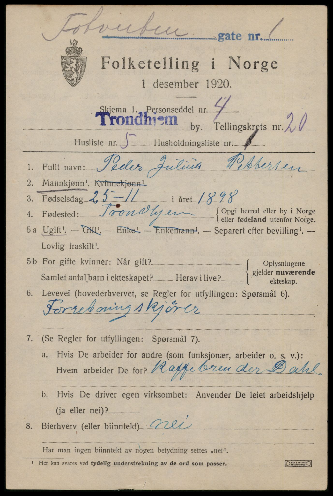 SAT, 1920 census for Trondheim, 1920, p. 59666