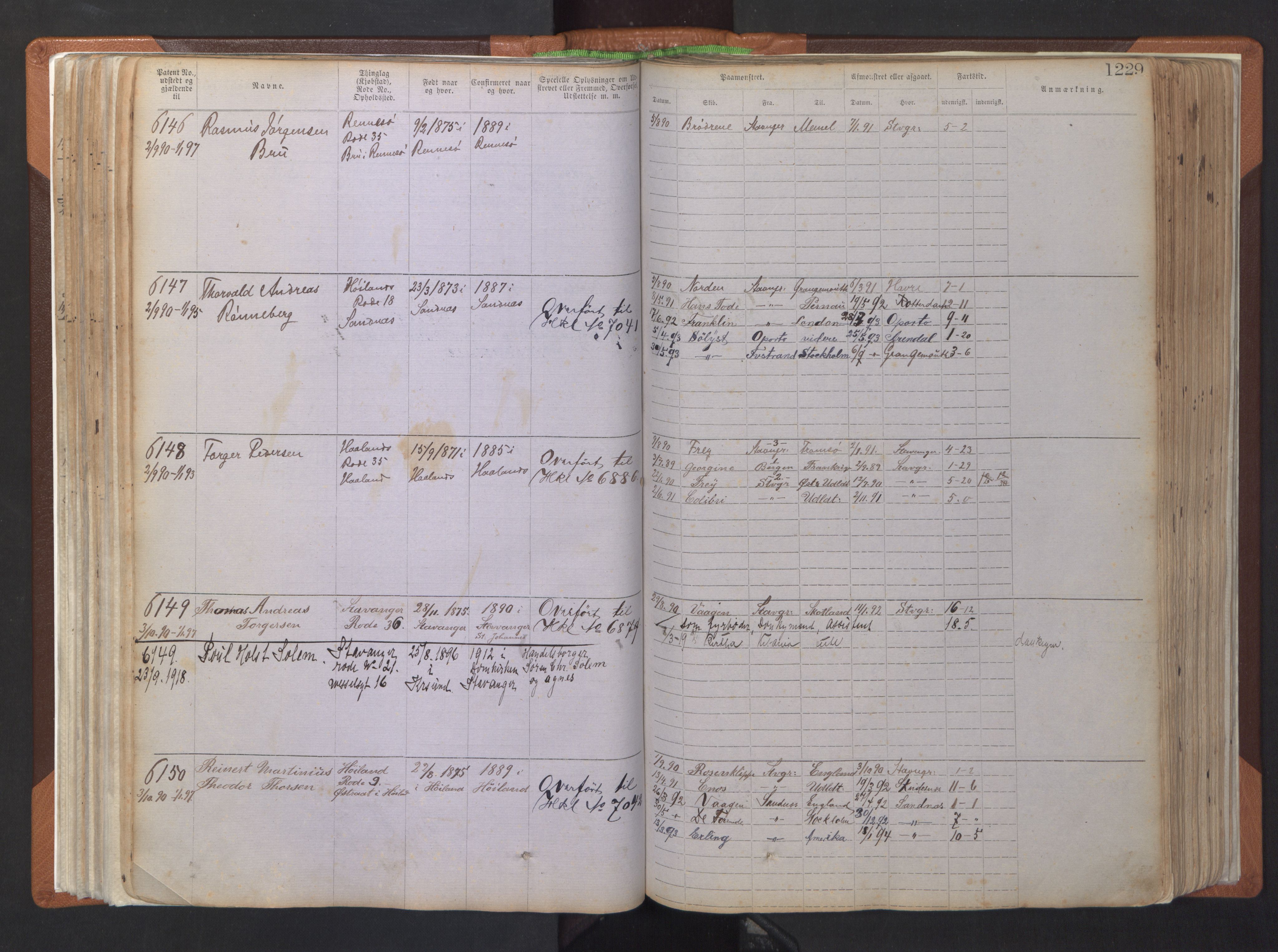 Stavanger sjømannskontor, AV/SAST-A-102006/F/Ff/L0007: Annotasjonsrulle, patentnr. 5506-7180, 1887-1900, p. 134
