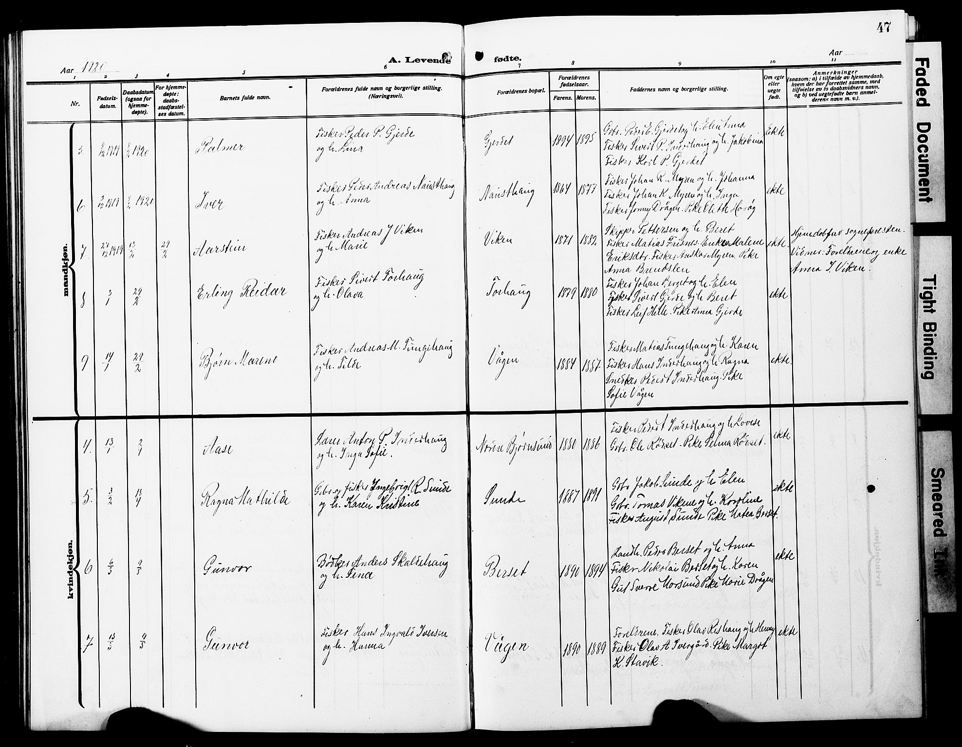 Ministerialprotokoller, klokkerbøker og fødselsregistre - Møre og Romsdal, SAT/A-1454/566/L0774: Parish register (copy) no. 566C03, 1910-1929, p. 47