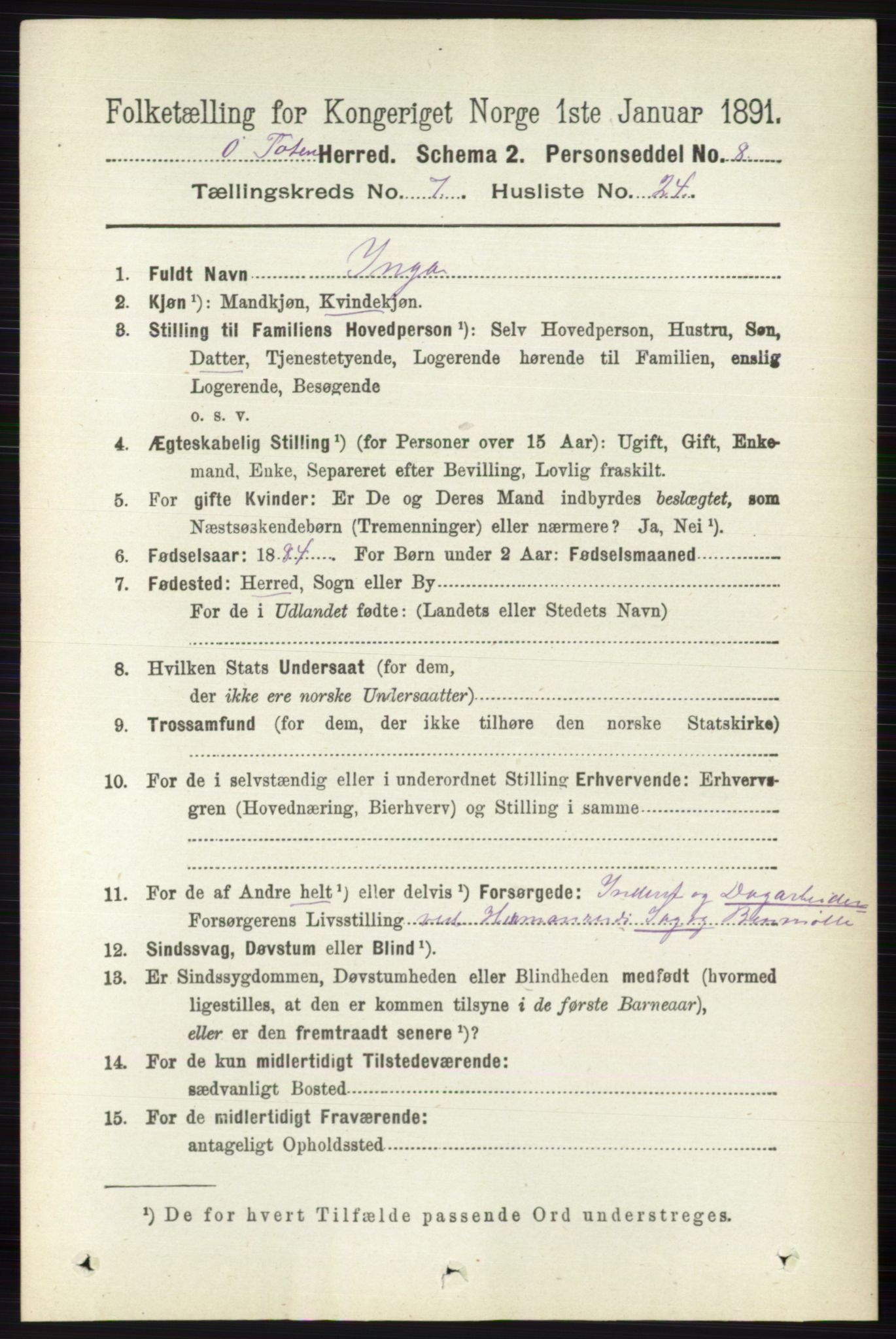 RA, 1891 census for 0528 Østre Toten, 1891, p. 4569