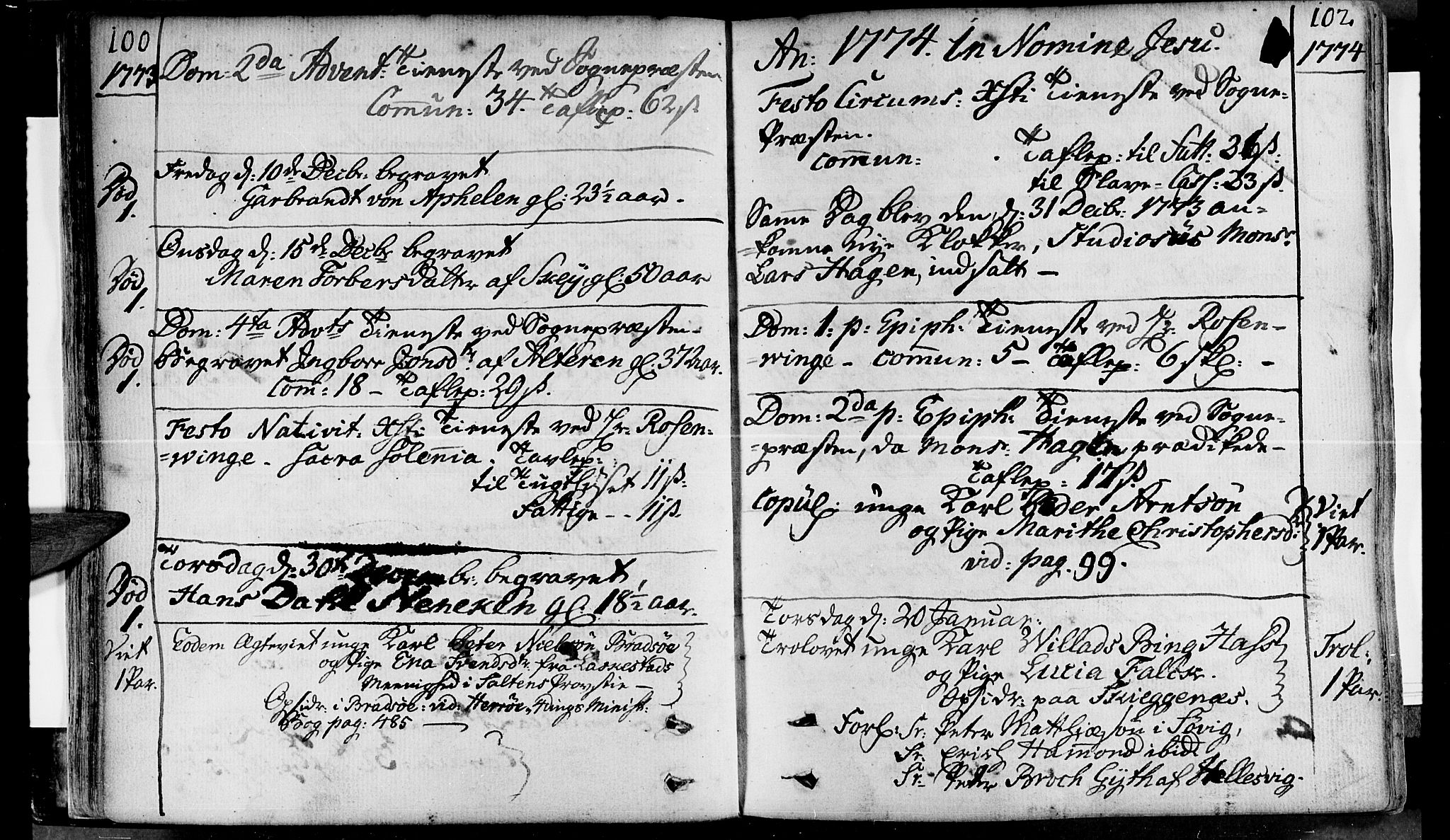 Ministerialprotokoller, klokkerbøker og fødselsregistre - Nordland, AV/SAT-A-1459/830/L0436: Parish register (official) no. 830A05 /1, 1737-1804, p. 100-102