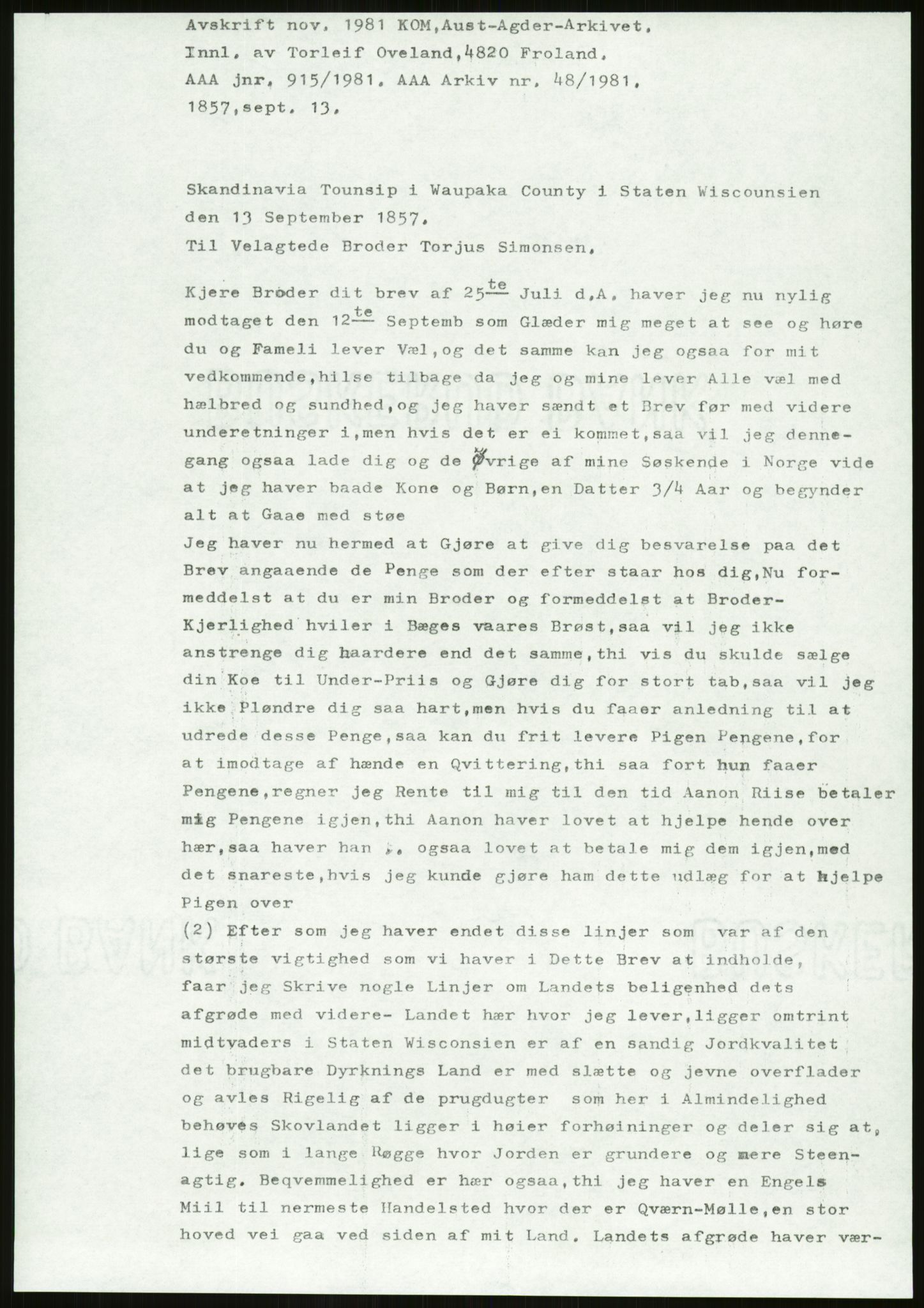 Samlinger til kildeutgivelse, Amerikabrevene, AV/RA-EA-4057/F/L0026: Innlån fra Aust-Agder: Aust-Agder-Arkivet - Erickson, 1838-1914, p. 323