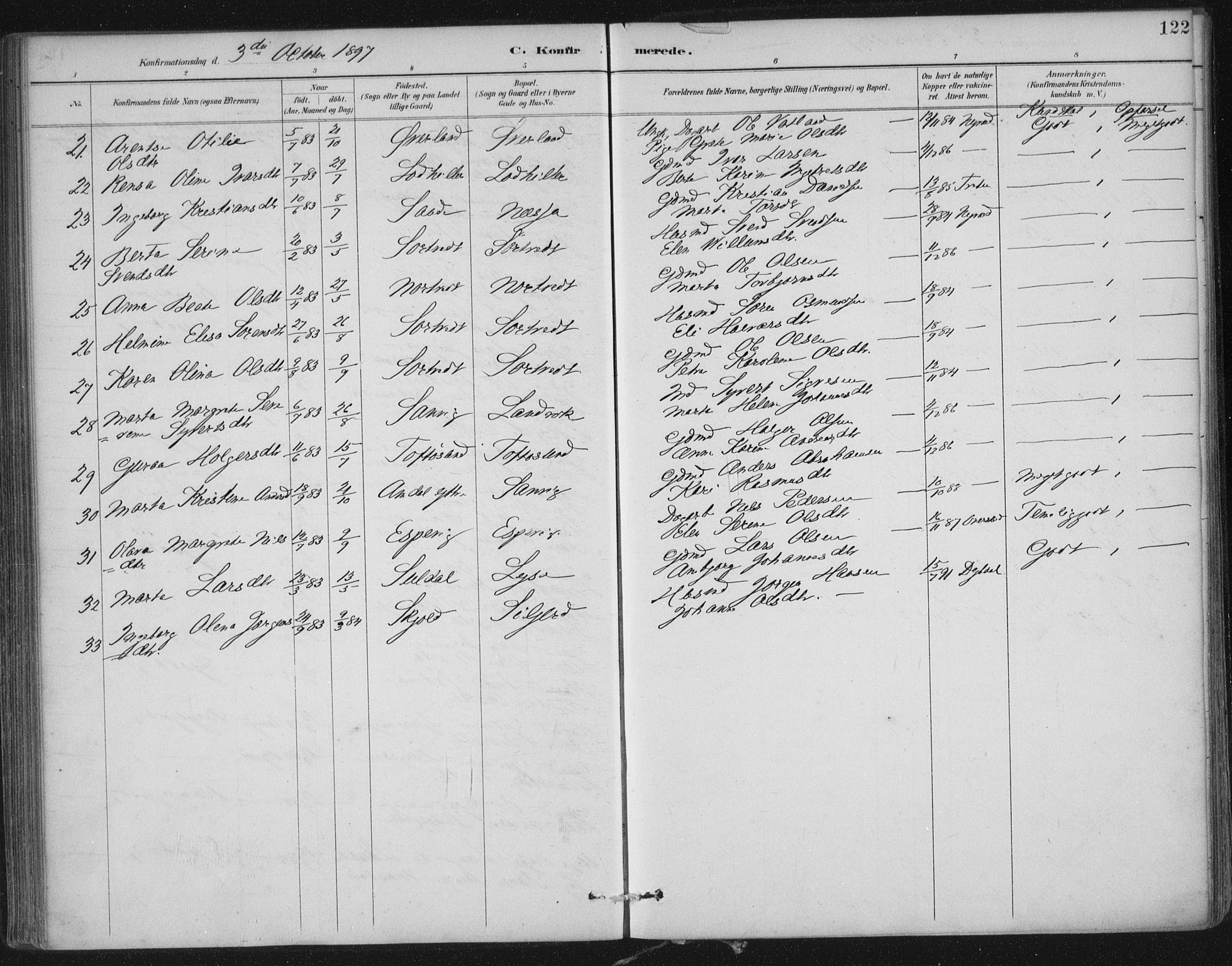 Nedstrand sokneprestkontor, AV/SAST-A-101841/01/IV: Parish register (official) no. A 12, 1887-1915, p. 122