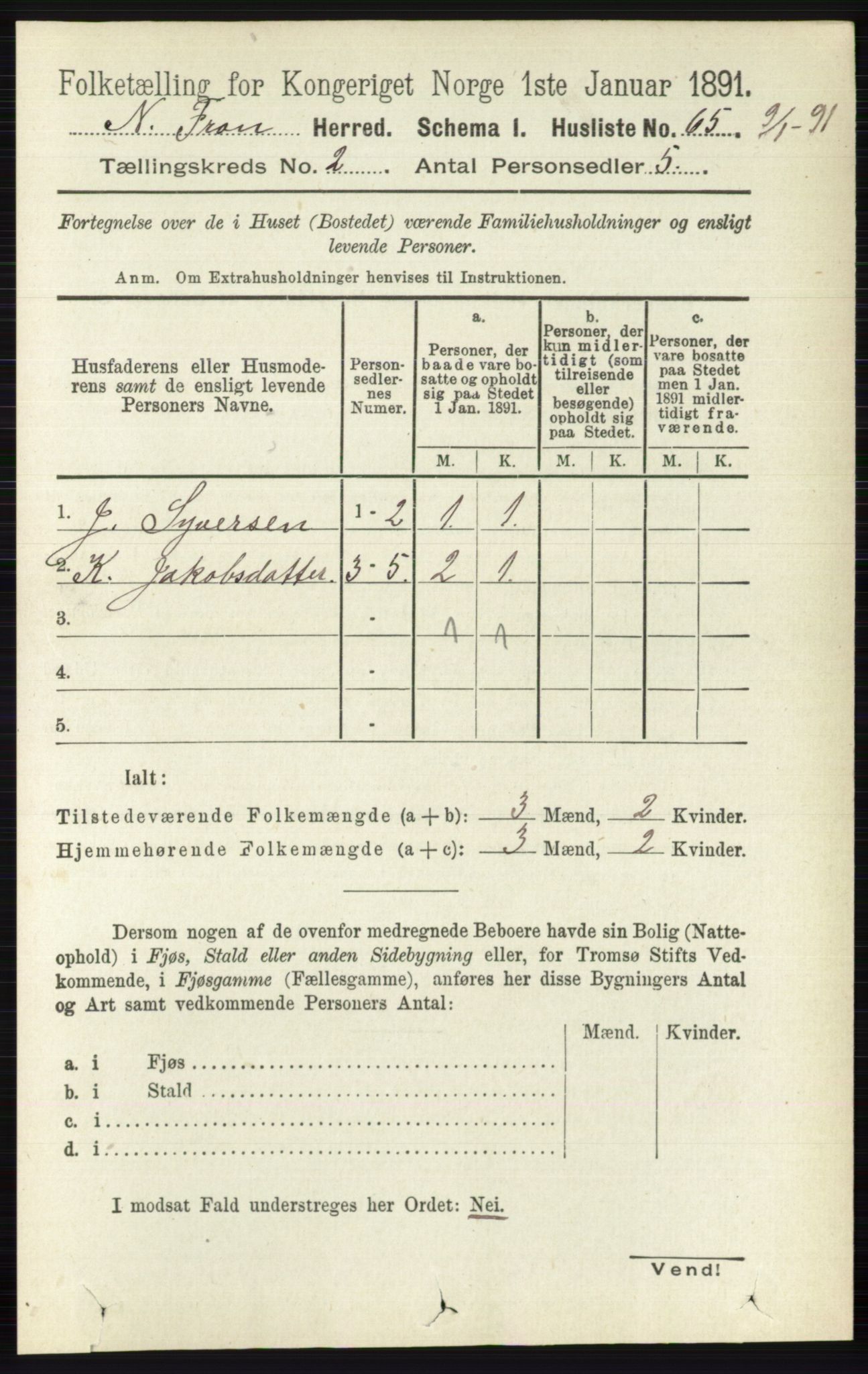 RA, 1891 census for 0518 Nord-Fron, 1891, p. 336