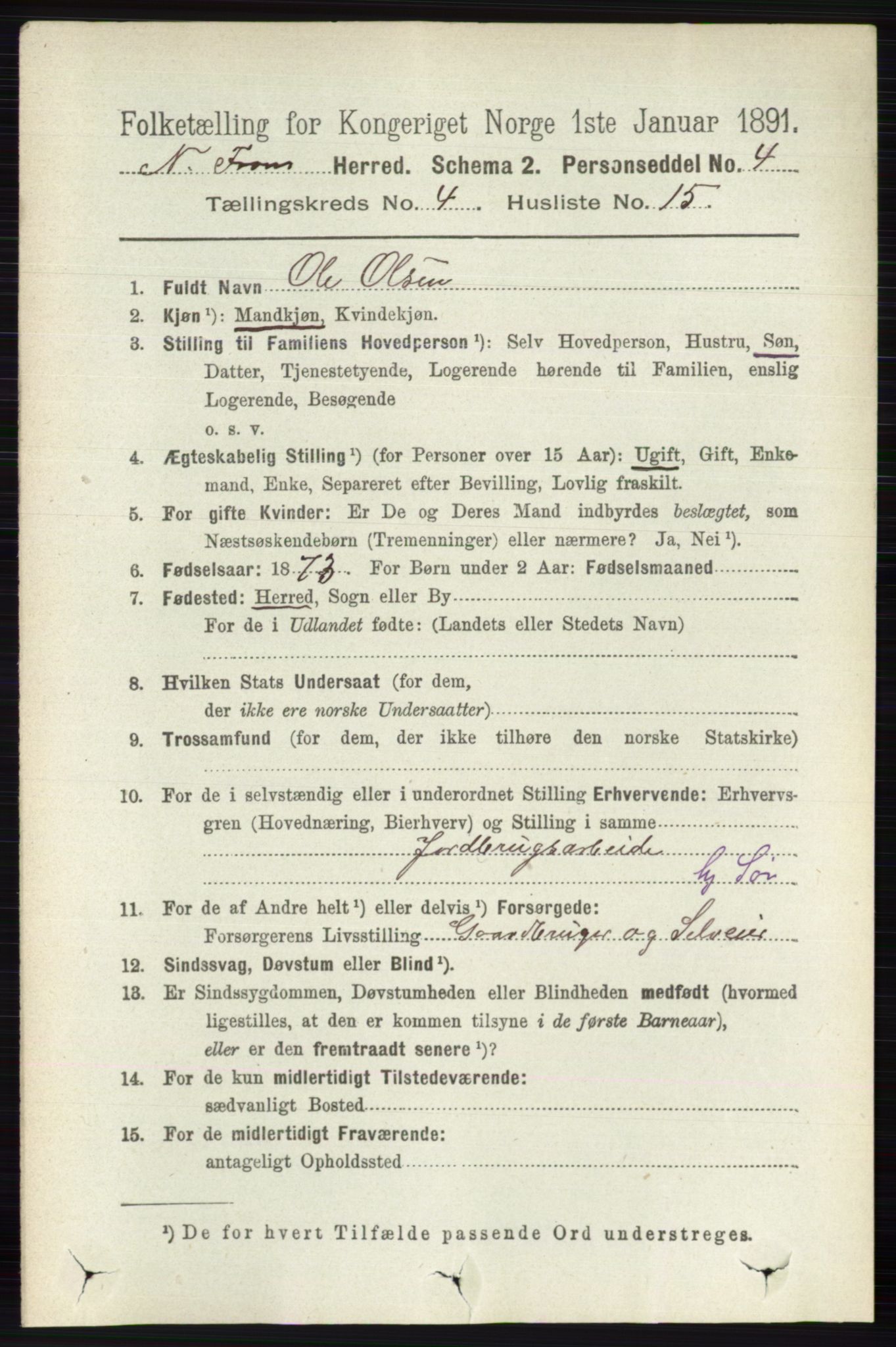 RA, 1891 census for 0518 Nord-Fron, 1891, p. 1543