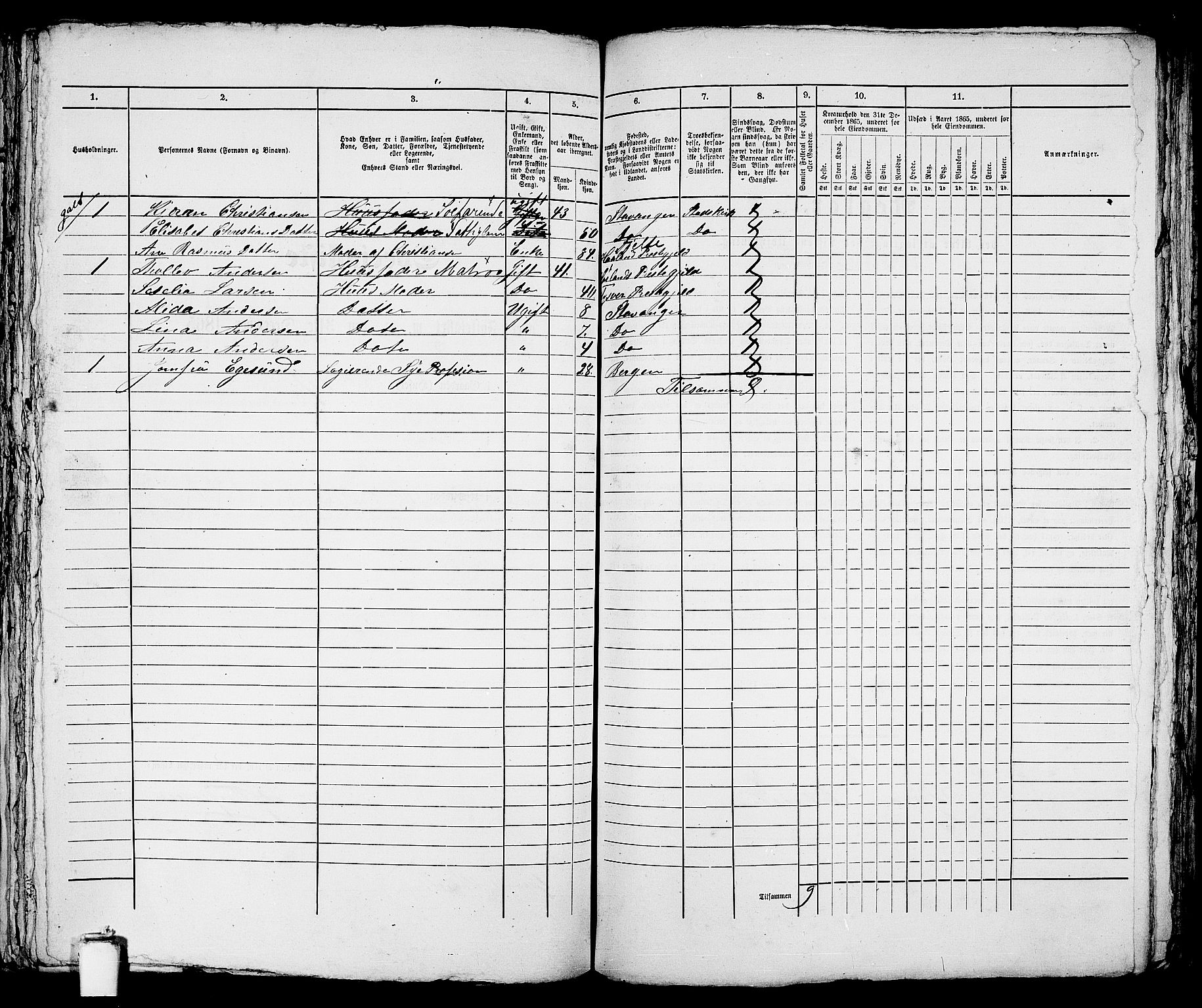 RA, 1865 census for Stavanger, 1865, p. 1313