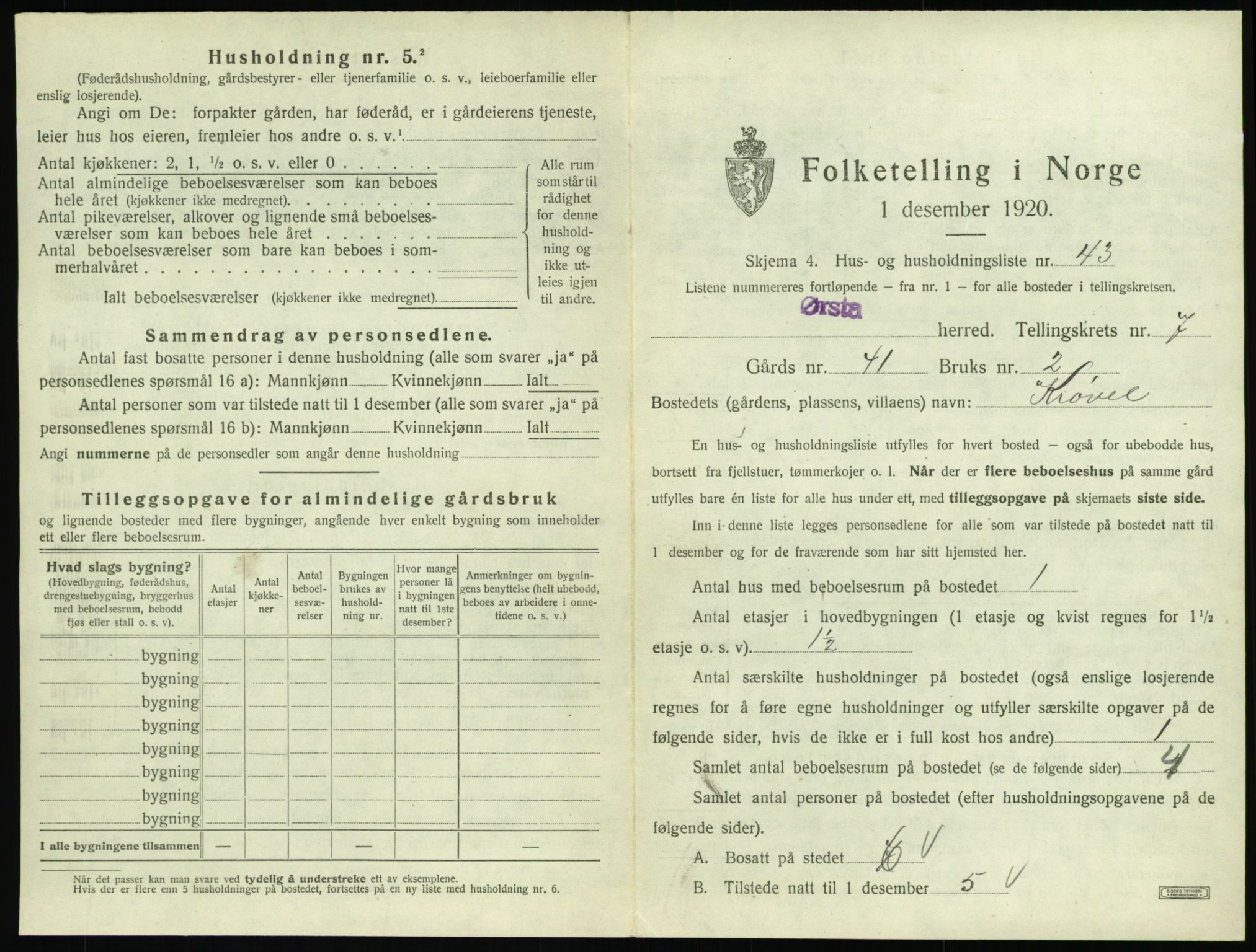 SAT, 1920 census for Ørsta, 1920, p. 780