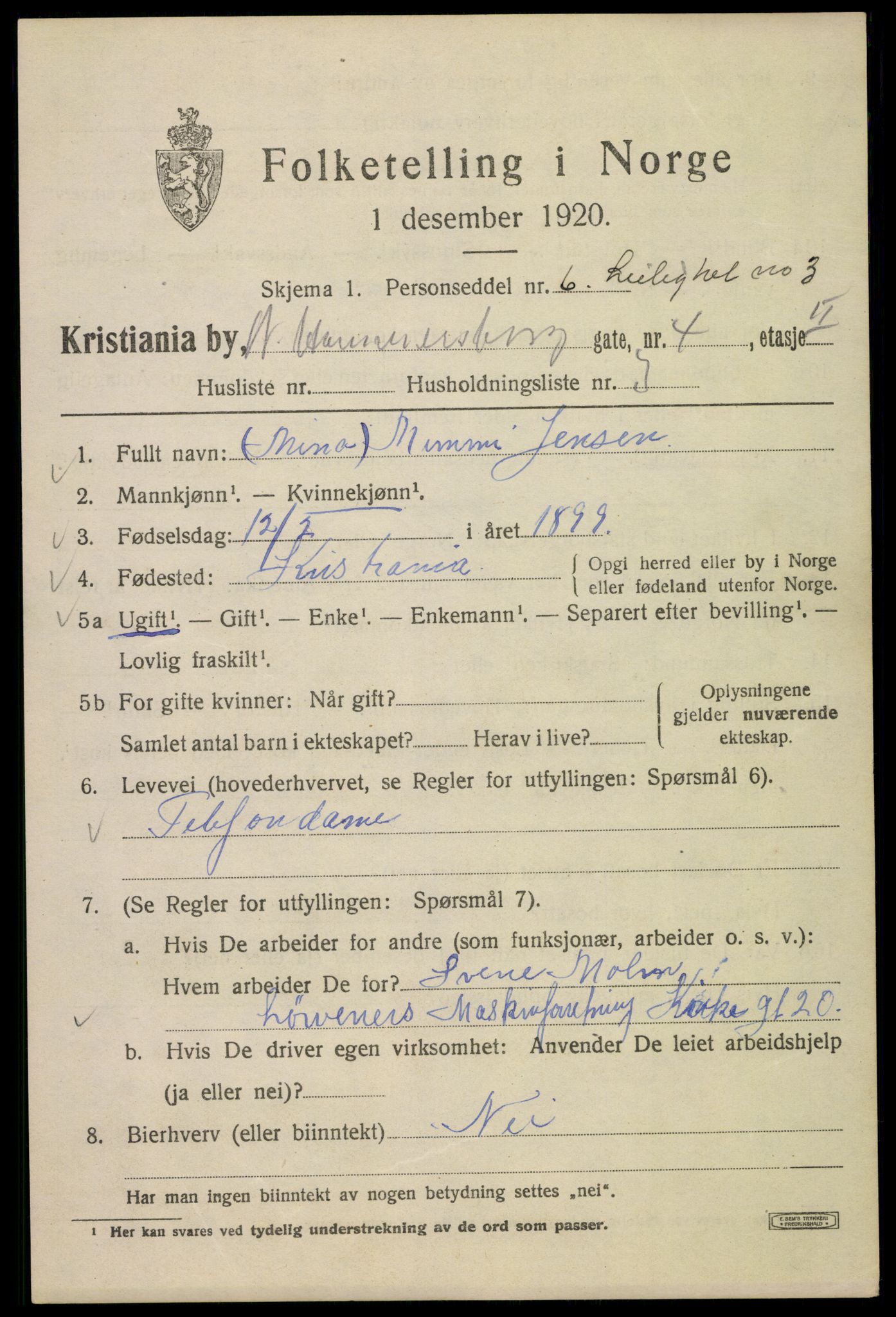 SAO, 1920 census for Kristiania, 1920, p. 409669