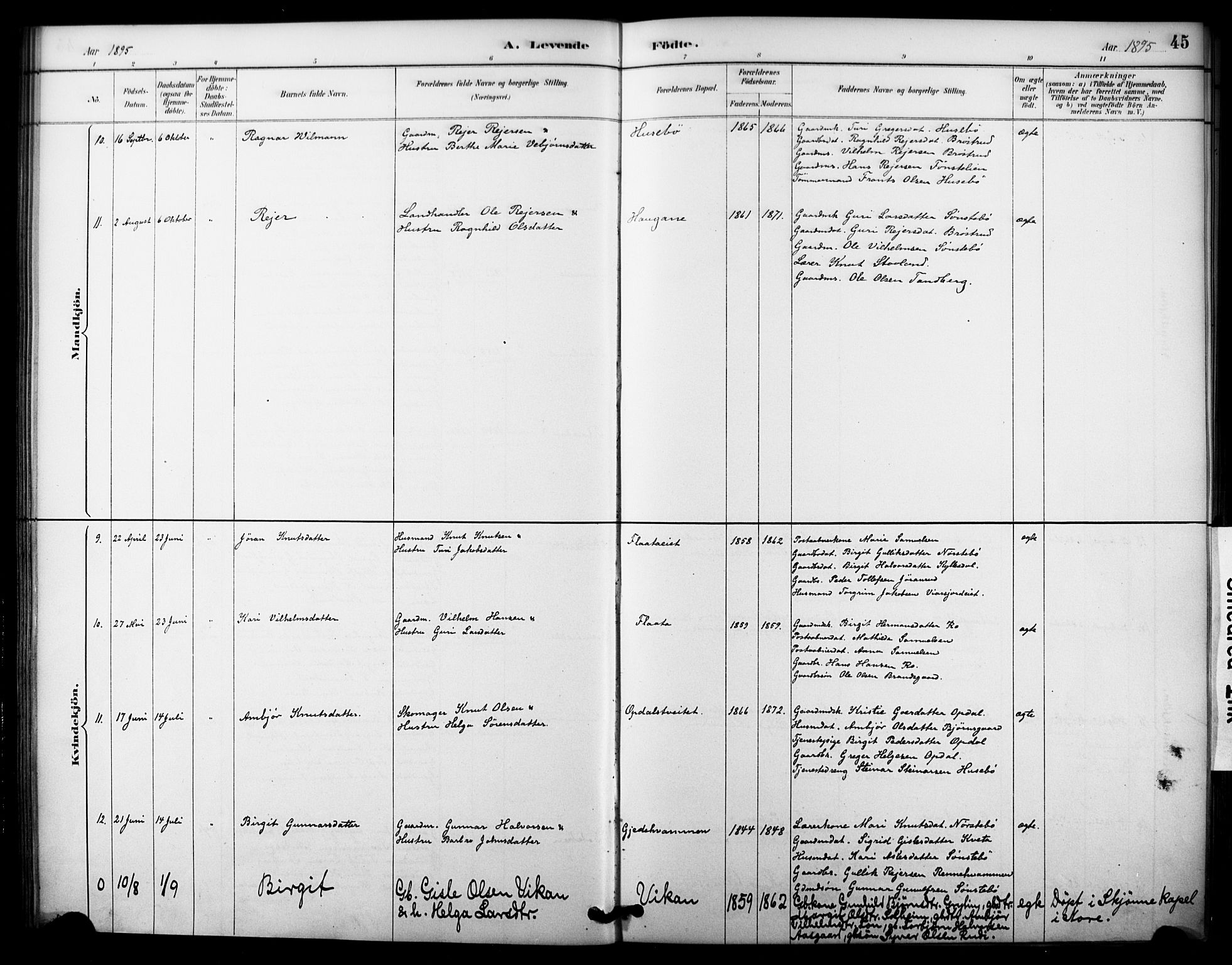 Nore kirkebøker, AV/SAKO-A-238/F/Fc/L0004: Parish register (official) no. III 4, 1885-1898, p. 45