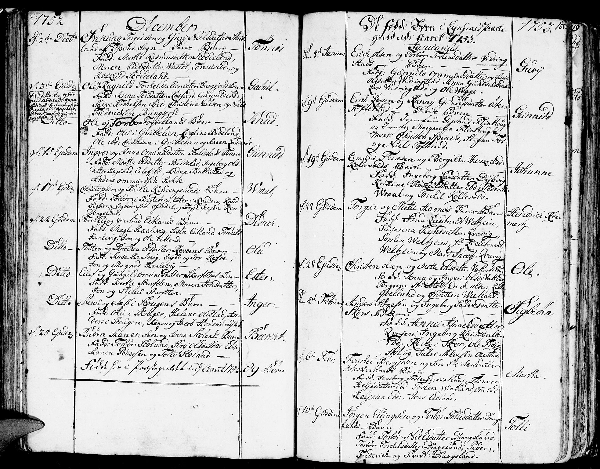 Lyngdal sokneprestkontor, SAK/1111-0029/F/Fa/Fac/L0001: Parish register (official) no. A 1, 1727-1779, p. 100