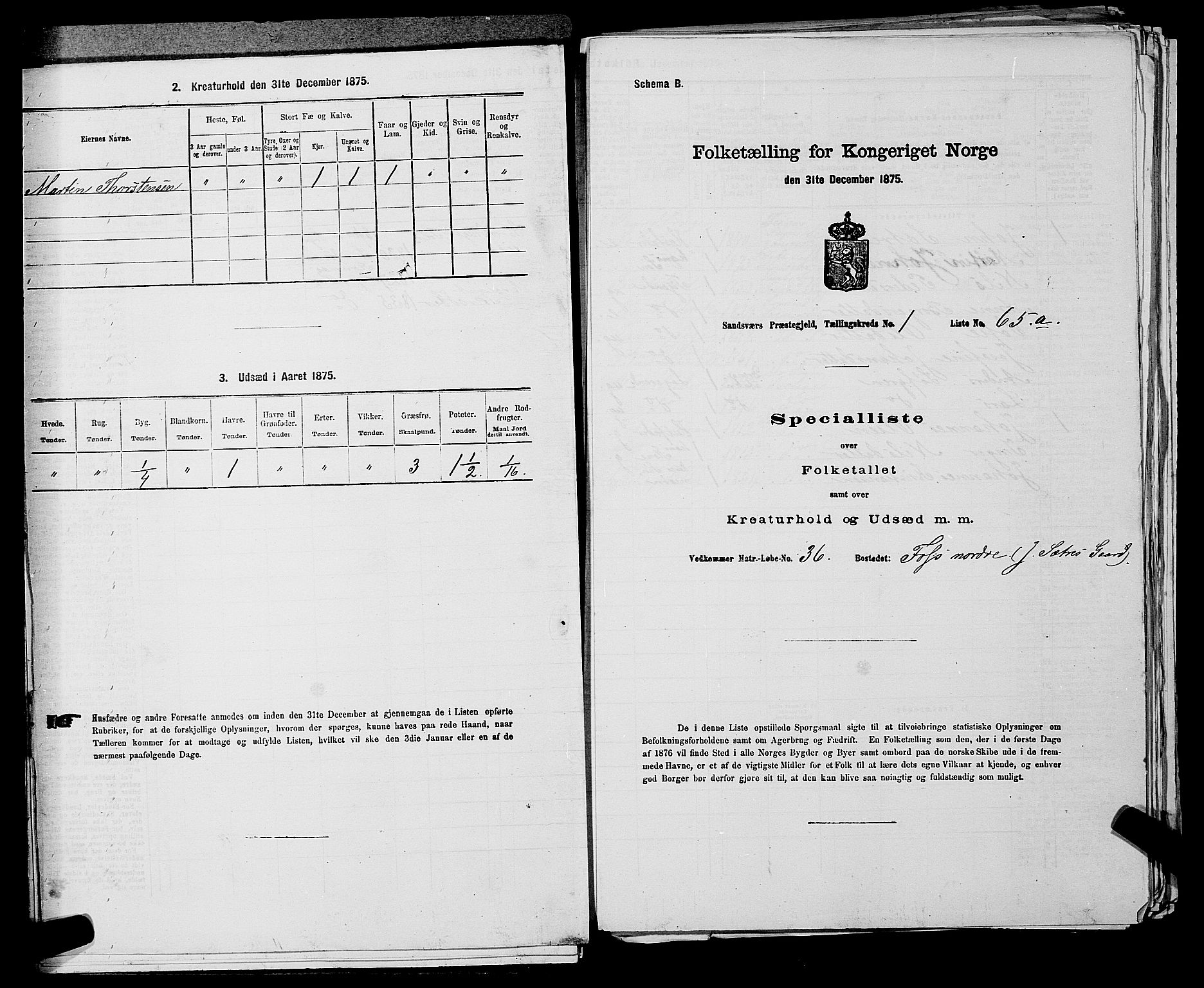 SAKO, 1875 census for 0629P Sandsvær, 1875, p. 300