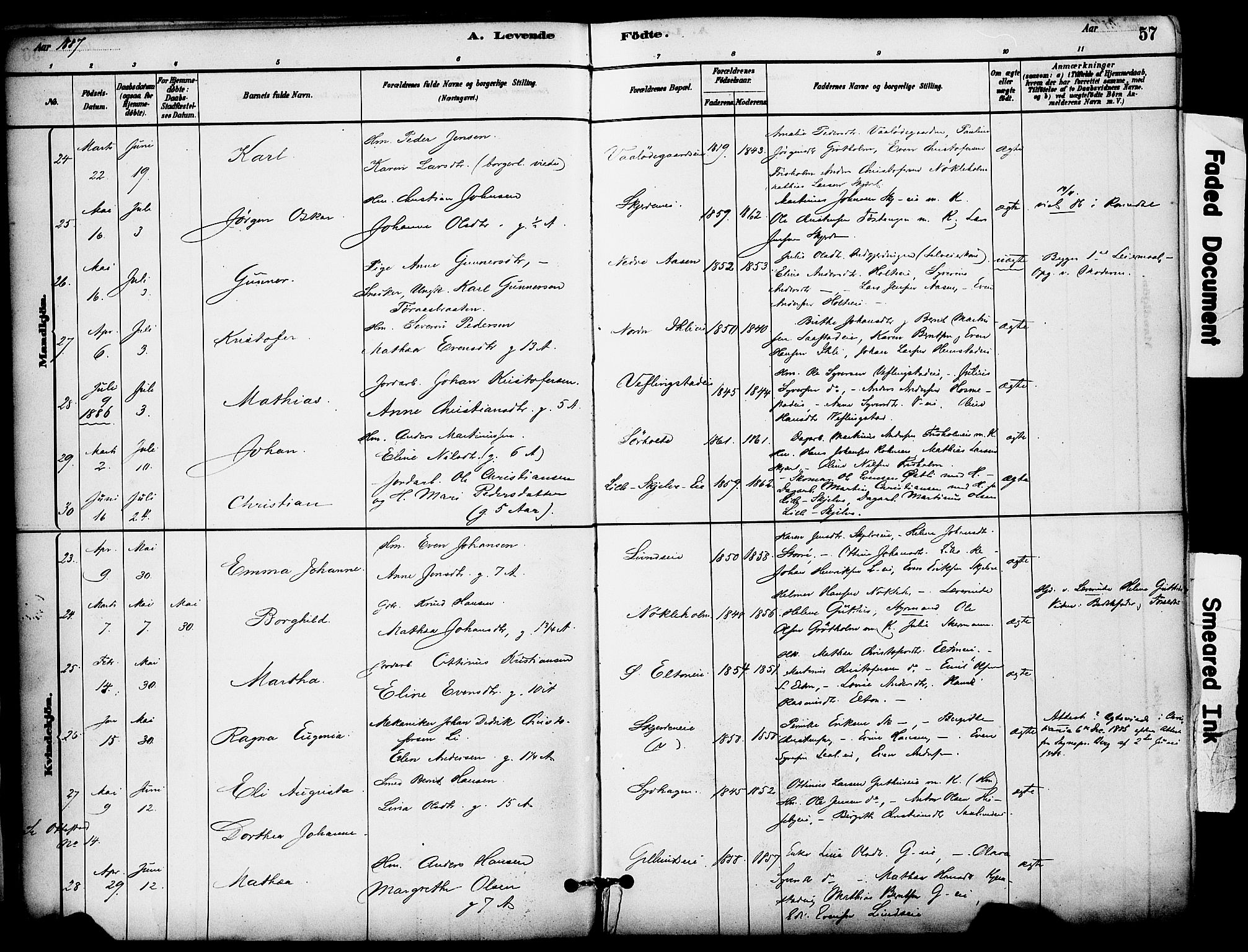 Stange prestekontor, SAH/PREST-002/K/L0017: Parish register (official) no. 17, 1880-1893, p. 57
