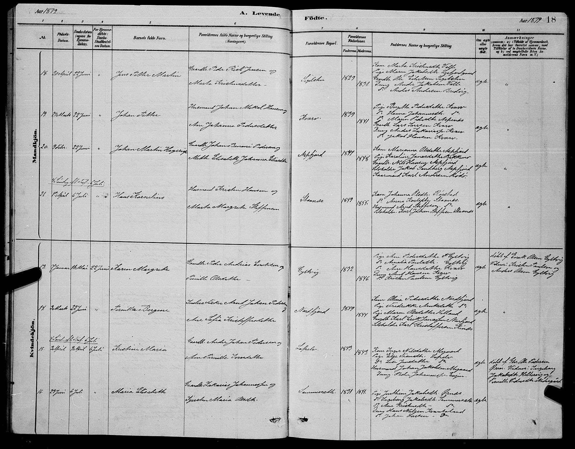 Ministerialprotokoller, klokkerbøker og fødselsregistre - Nordland, AV/SAT-A-1459/853/L0776: Parish register (copy) no. 853C04, 1878-1889, p. 18