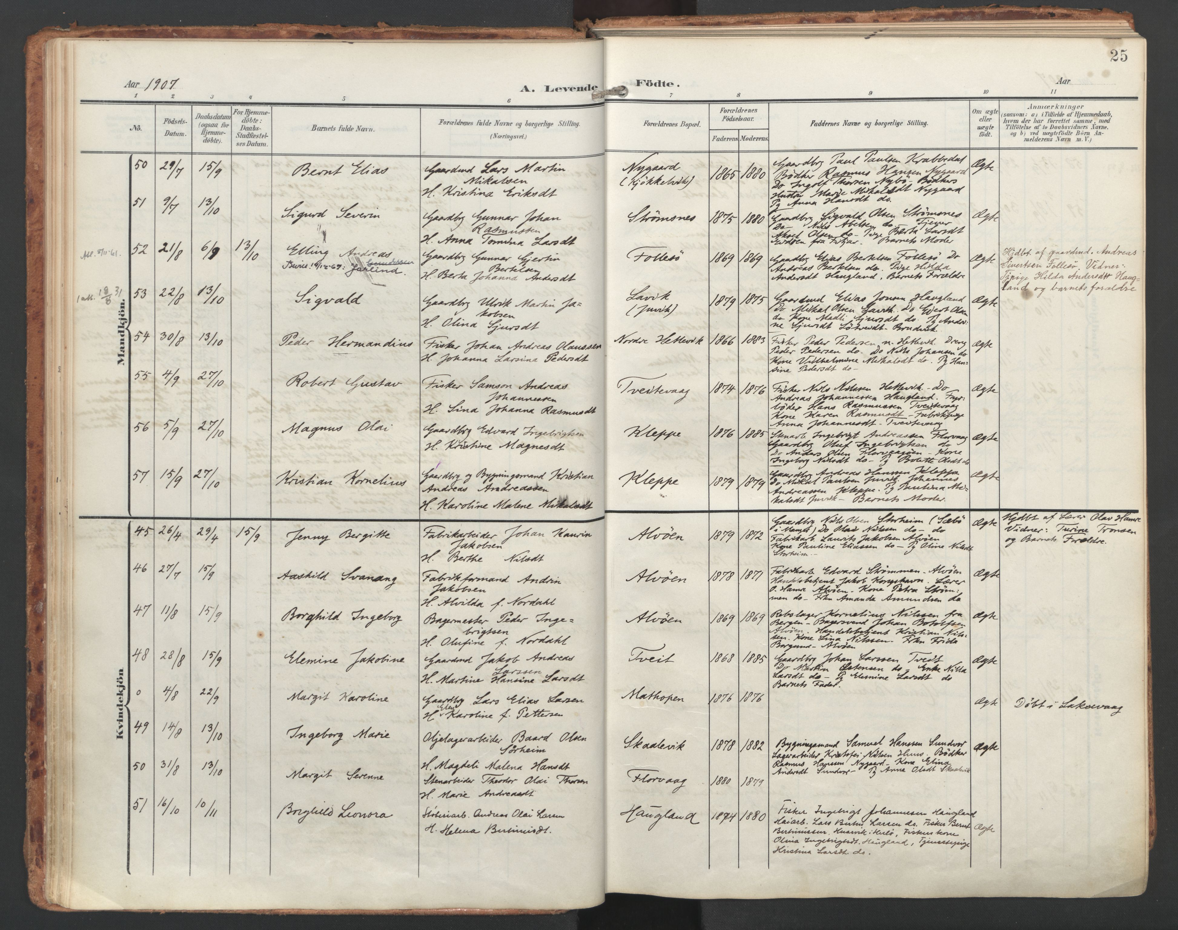 Askøy Sokneprestembete, AV/SAB-A-74101/H/Ha/Haa/Haac/L0002: Parish register (official) no. C 2, 1905-1922, p. 25