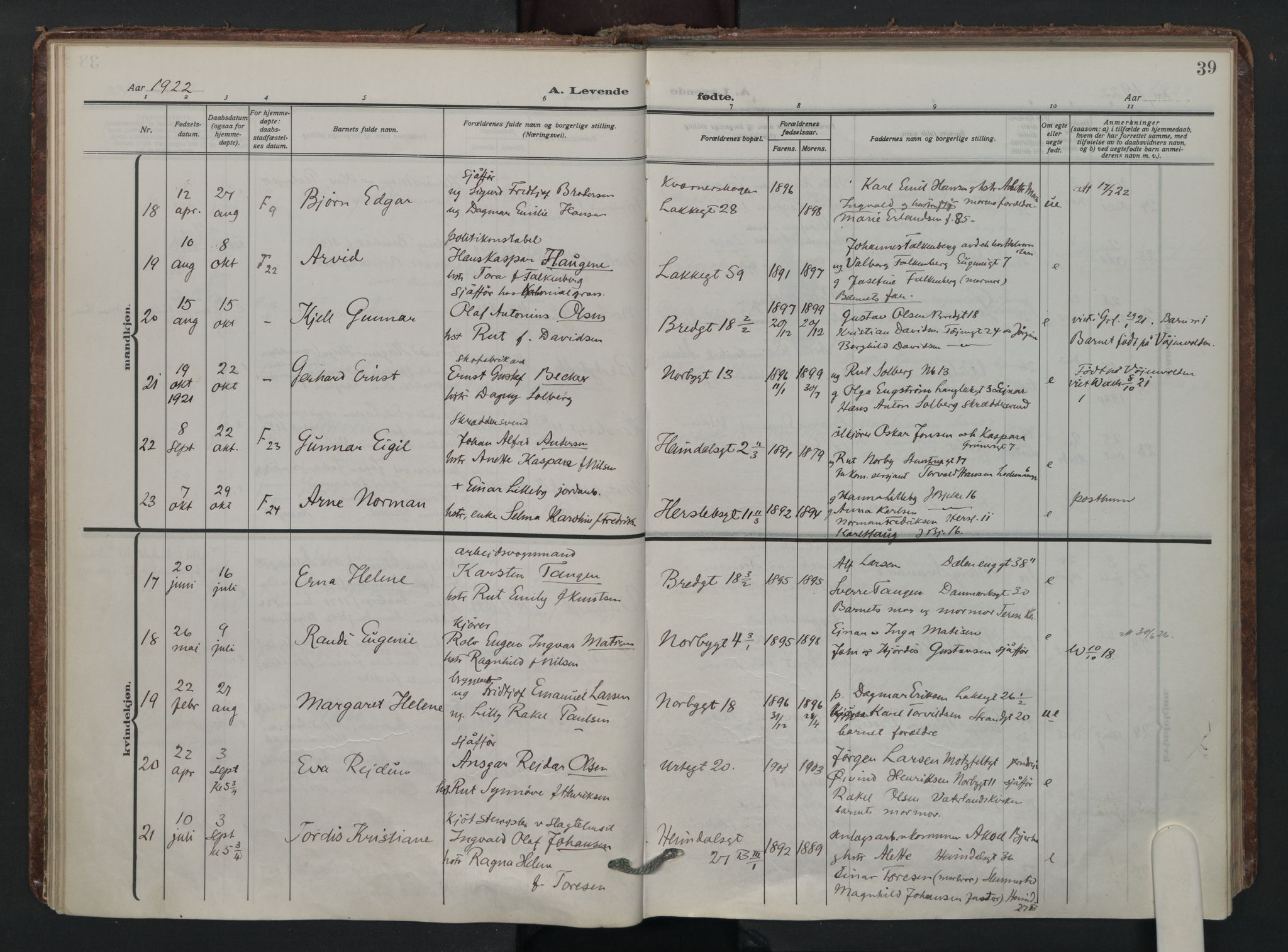 Wexel prestekontor Kirkebøker, AV/SAO-A-10879/F/L0001: Parish register (official) no. 1, 1917-1930, p. 39
