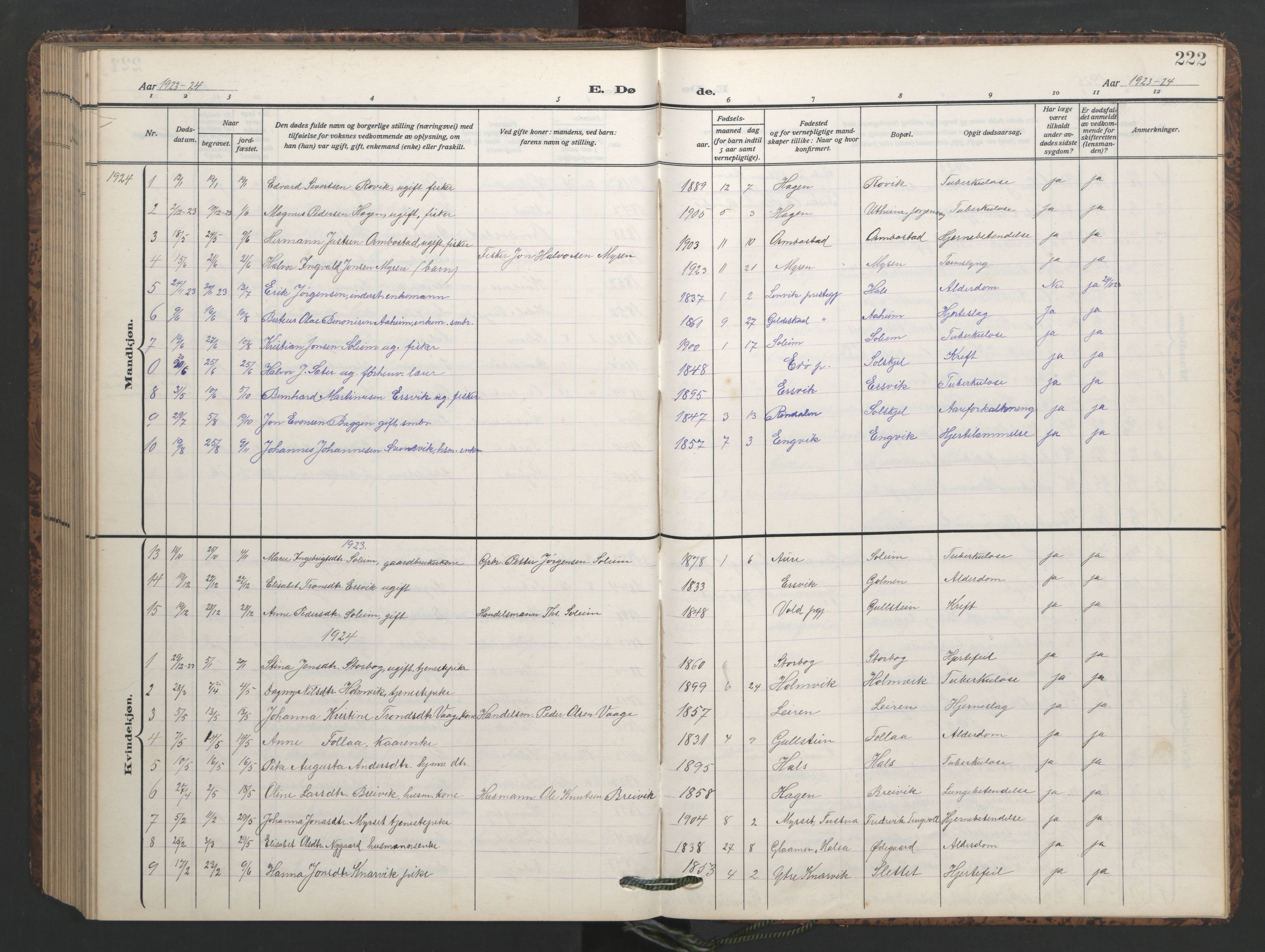 Ministerialprotokoller, klokkerbøker og fødselsregistre - Møre og Romsdal, AV/SAT-A-1454/577/L0897: Parish register (copy) no. 577C01, 1909-1946, p. 222