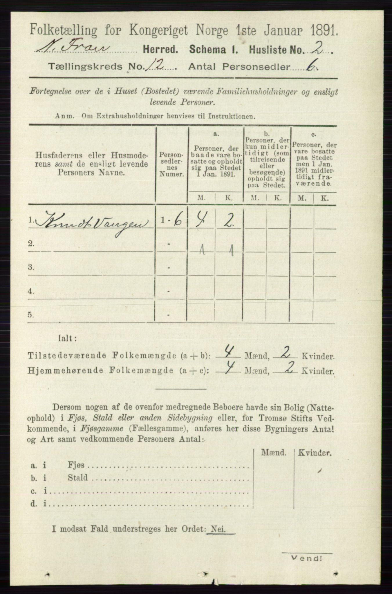 RA, 1891 census for 0518 Nord-Fron, 1891, p. 5064