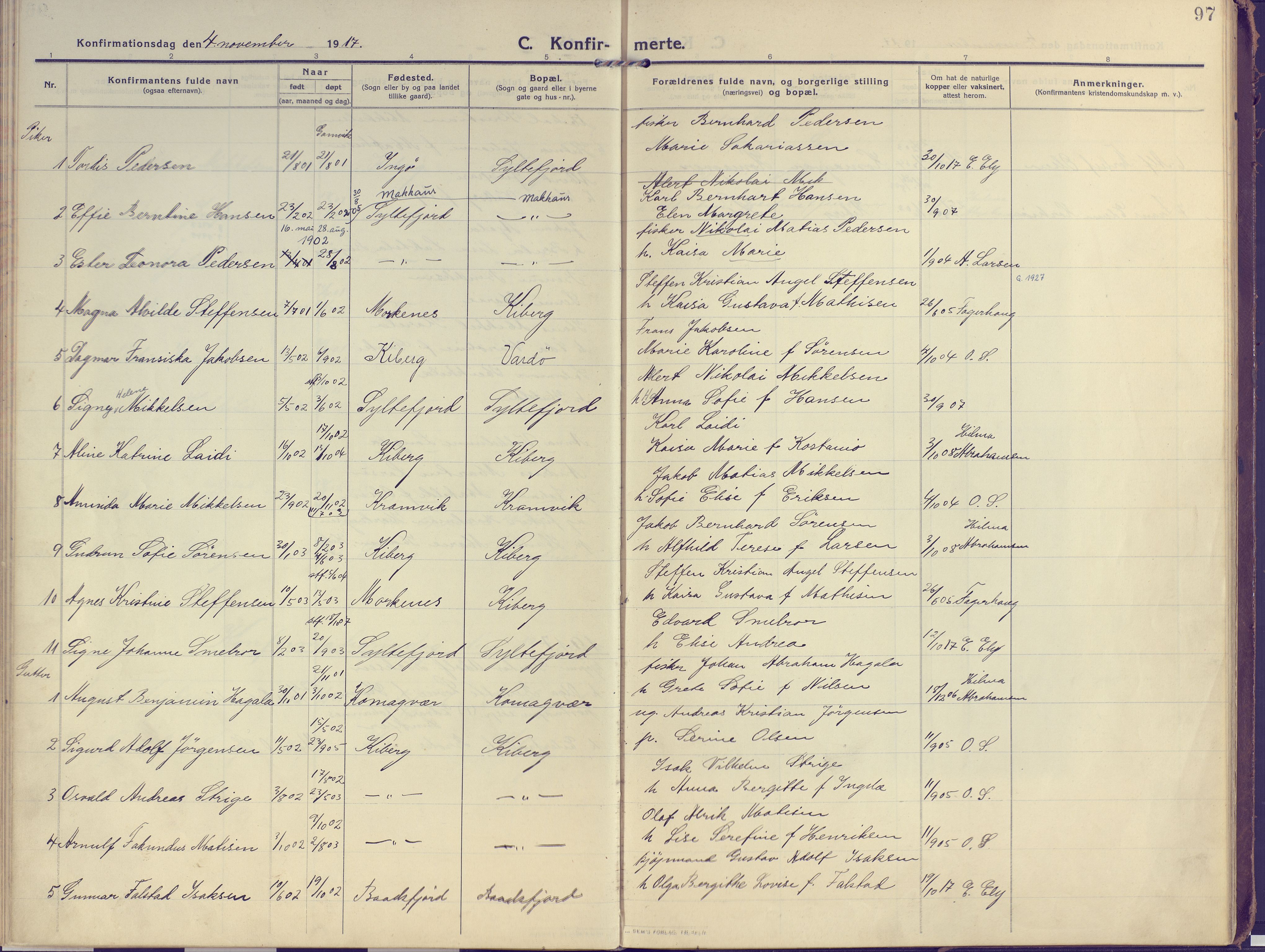 Vardø sokneprestkontor, SATØ/S-1332/H/Ha/L0013kirke: Parish register (official) no. 13, 1912-1928, p. 97