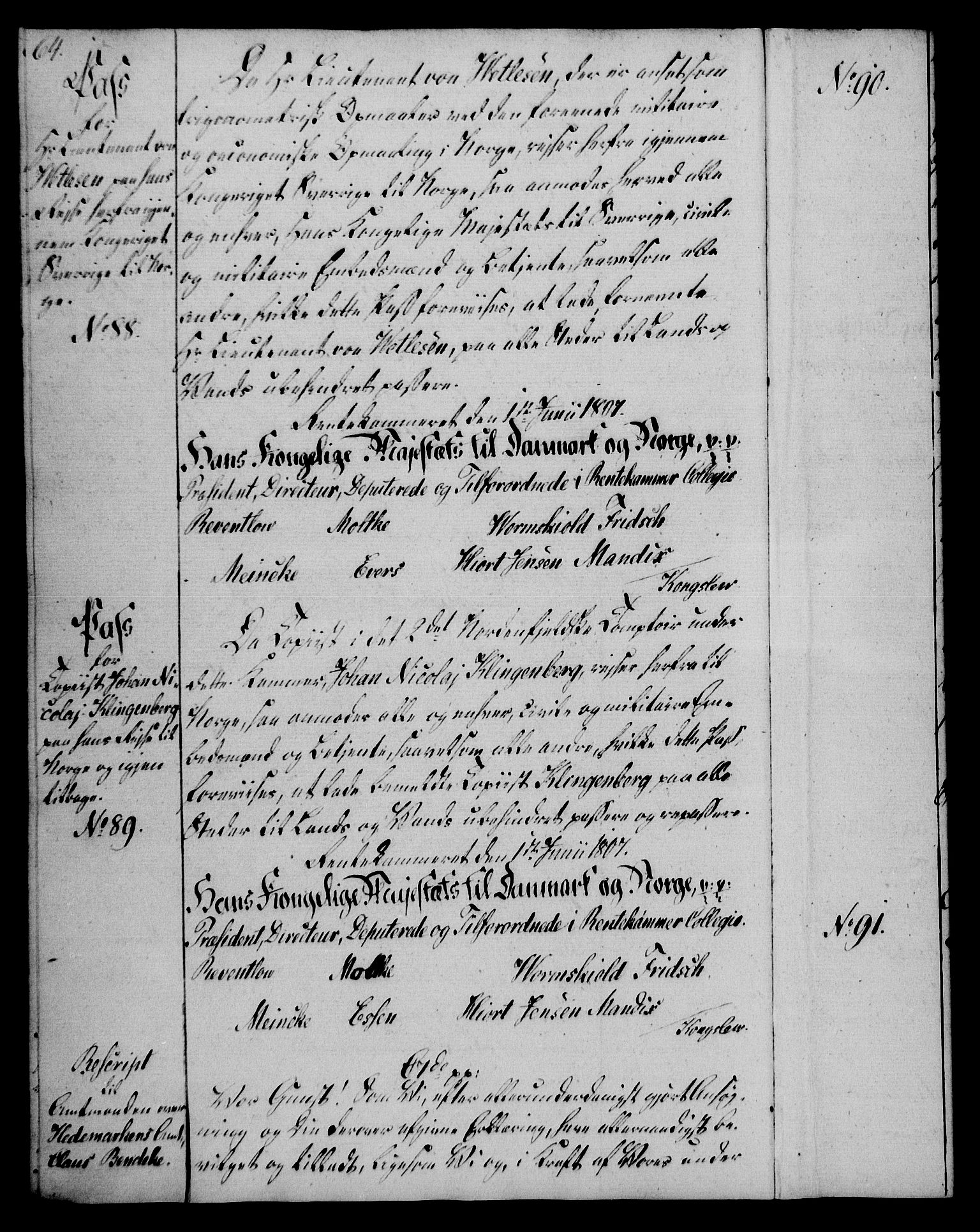 Rentekammeret, Kammerkanselliet, AV/RA-EA-3111/G/Gg/Gga/L0019: Norsk ekspedisjonsprotokoll med register (merket RK 53.19), 1807-1810, p. 64