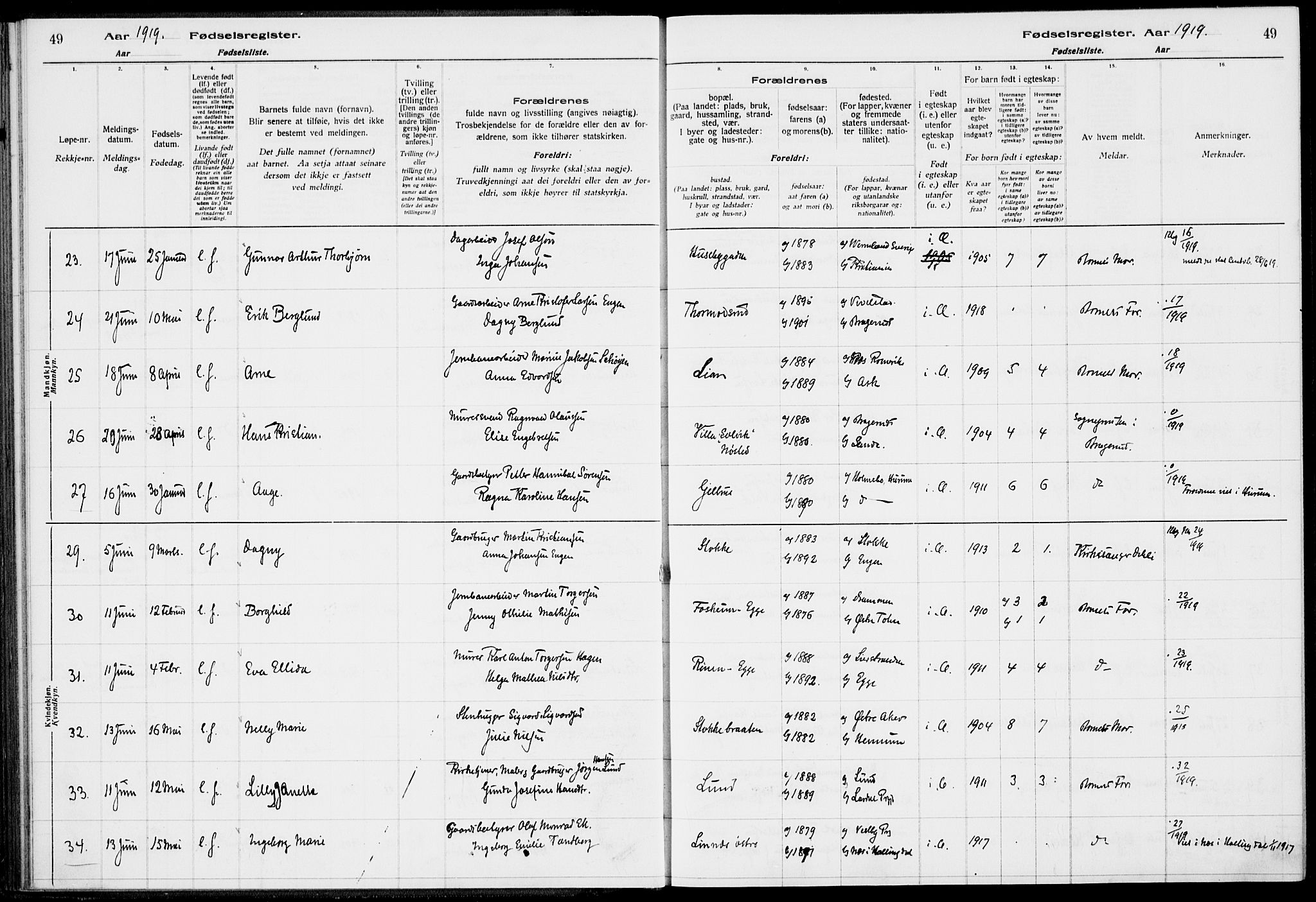 Lier kirkebøker, AV/SAKO-A-230/J/Ja/L0001: Birth register no. 1, 1916-1928, p. 49