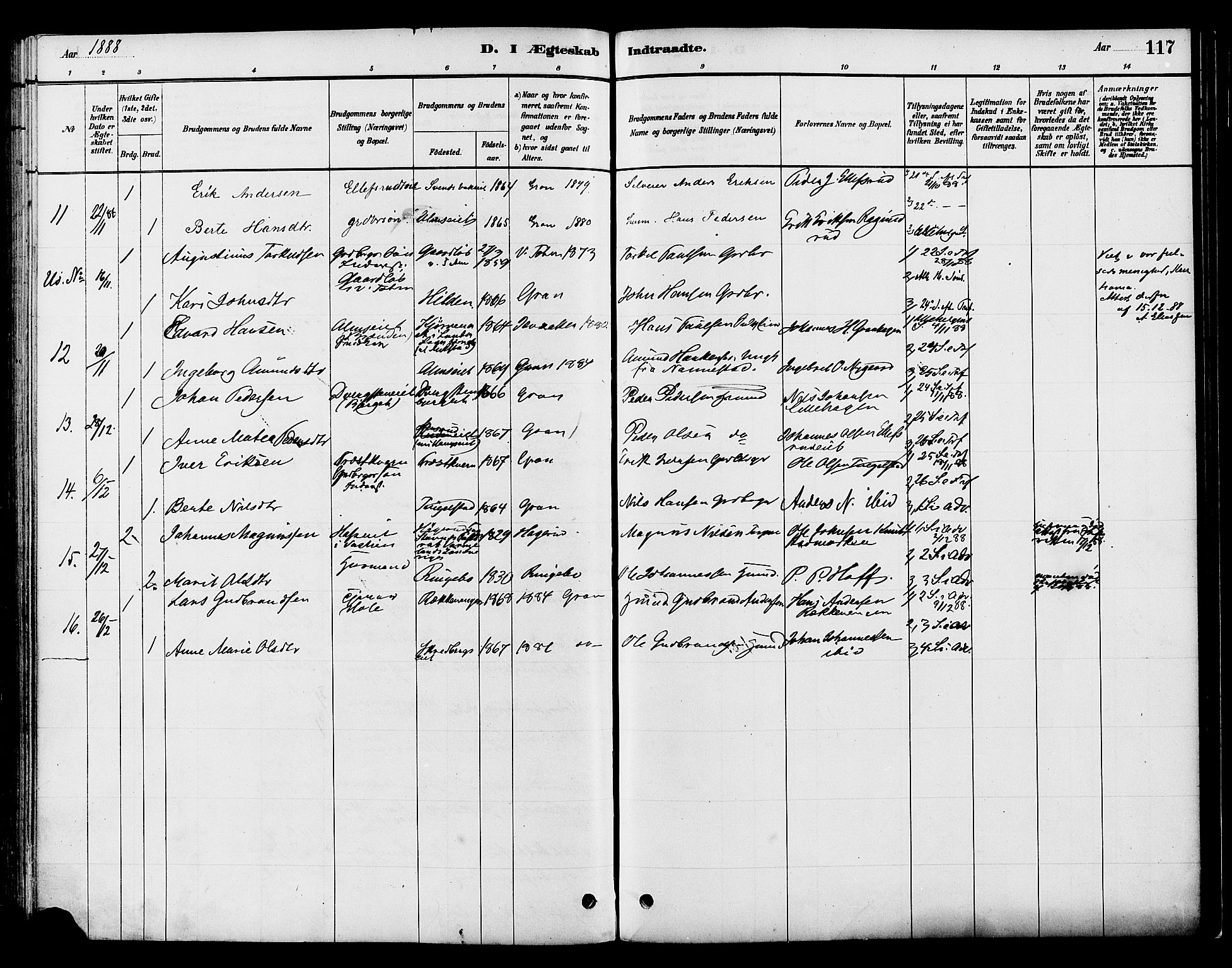 Gran prestekontor, SAH/PREST-112/H/Ha/Haa/L0016: Parish register (official) no. 16, 1880-1888, p. 117