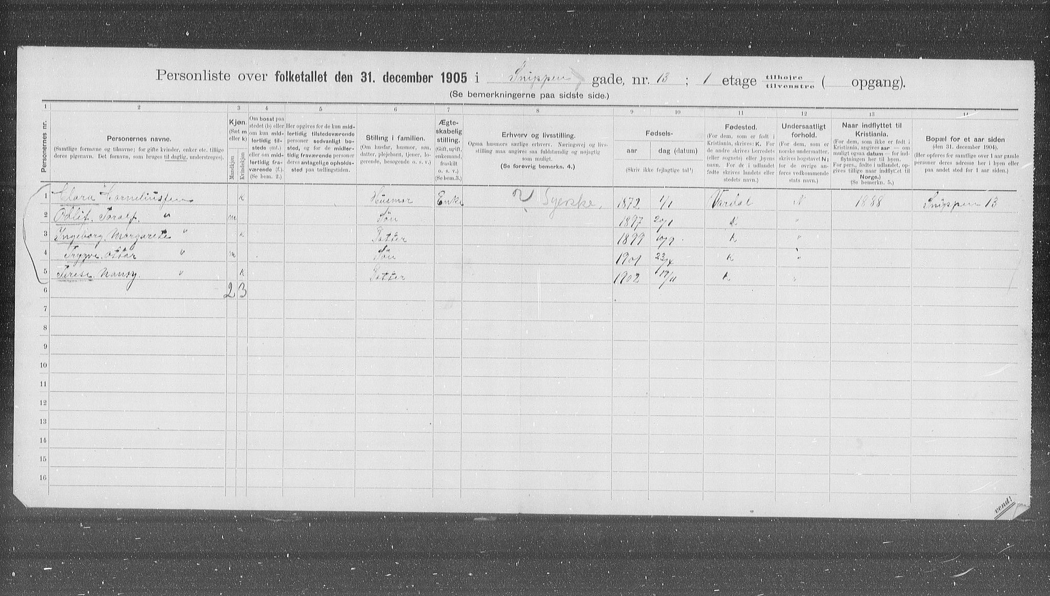 OBA, Municipal Census 1905 for Kristiania, 1905, p. 50895