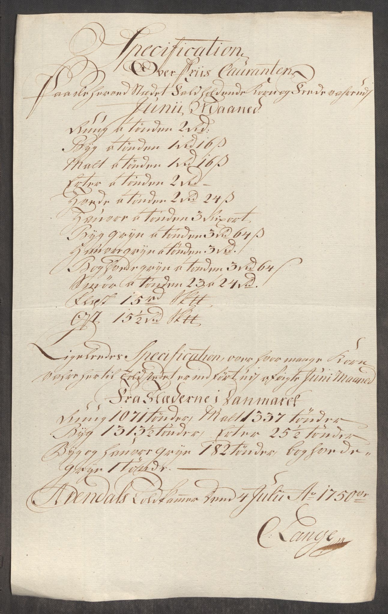 Rentekammeret inntil 1814, Realistisk ordnet avdeling, AV/RA-EA-4070/Oe/L0004: [Ø1]: Priskuranter, 1749-1752, p. 399