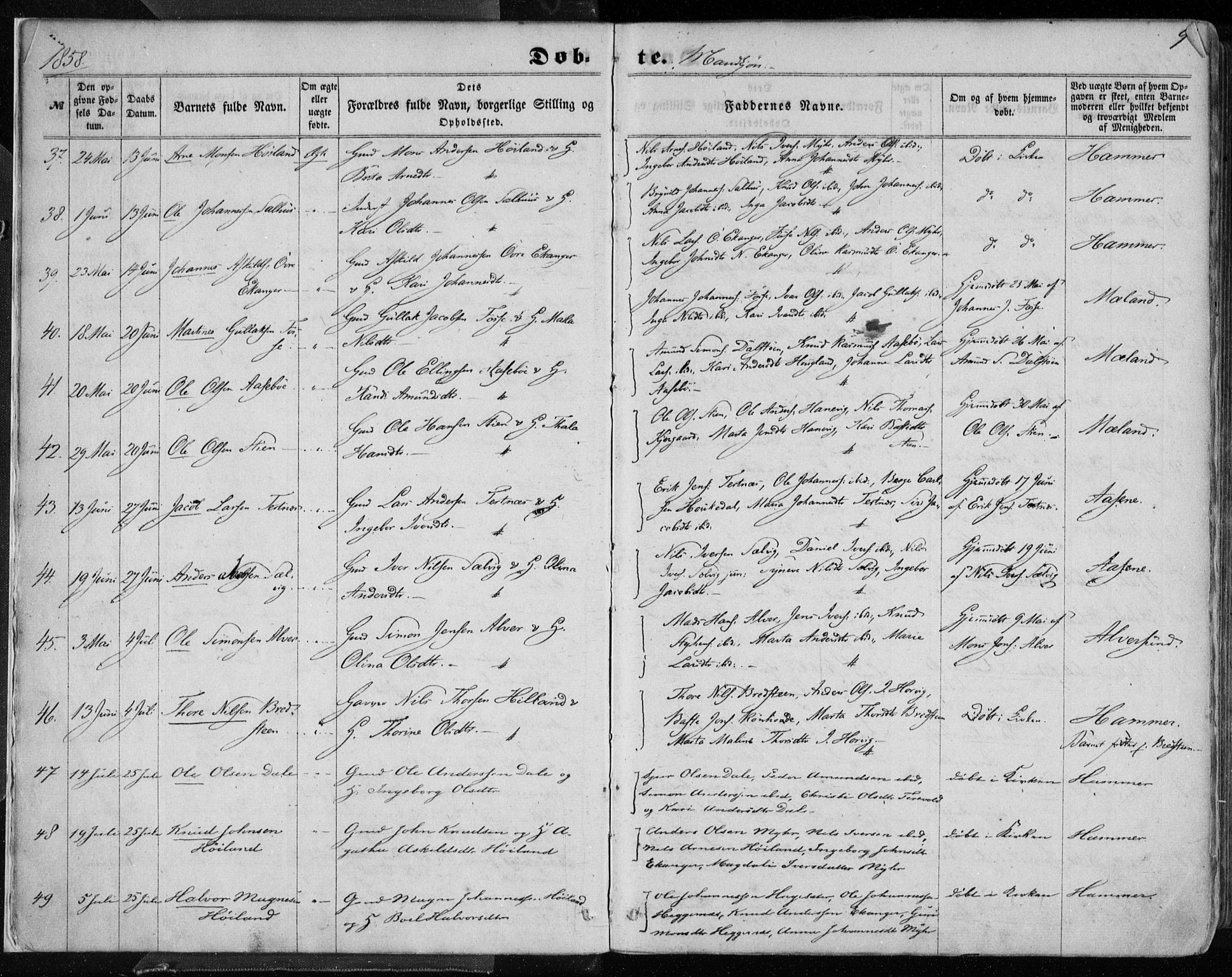 Hamre sokneprestembete, AV/SAB-A-75501/H/Ha/Haa/Haaa/L0014: Parish register (official) no. A 14, 1858-1872, p. 9