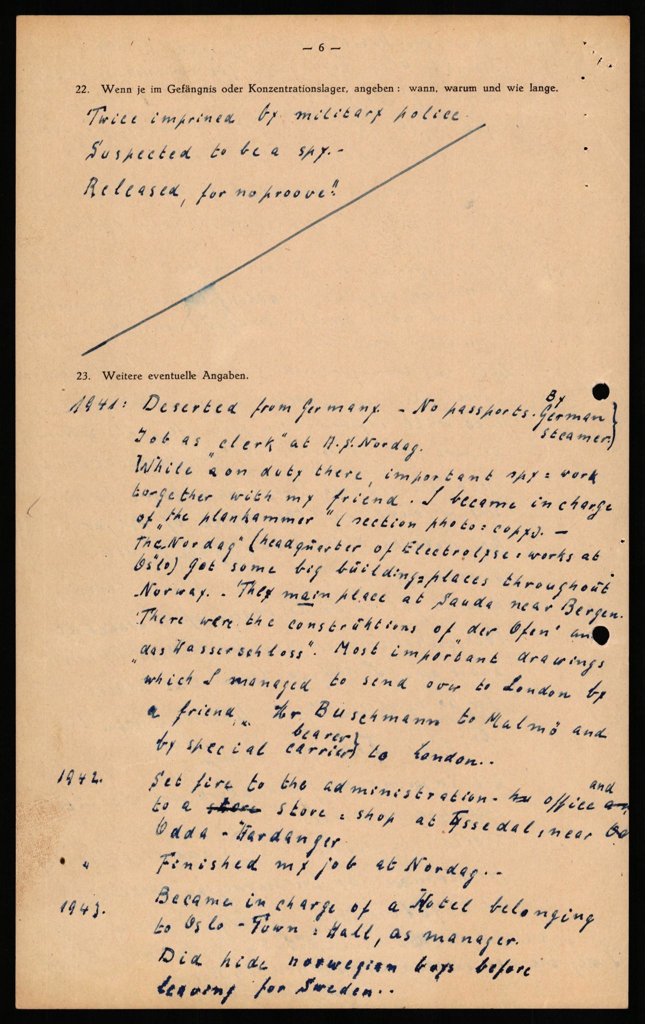 Forsvaret, Forsvarets overkommando II, RA/RAFA-3915/D/Db/L0030: CI Questionaires. Tyske okkupasjonsstyrker i Norge. Tyskere., 1945-1946, p. 462