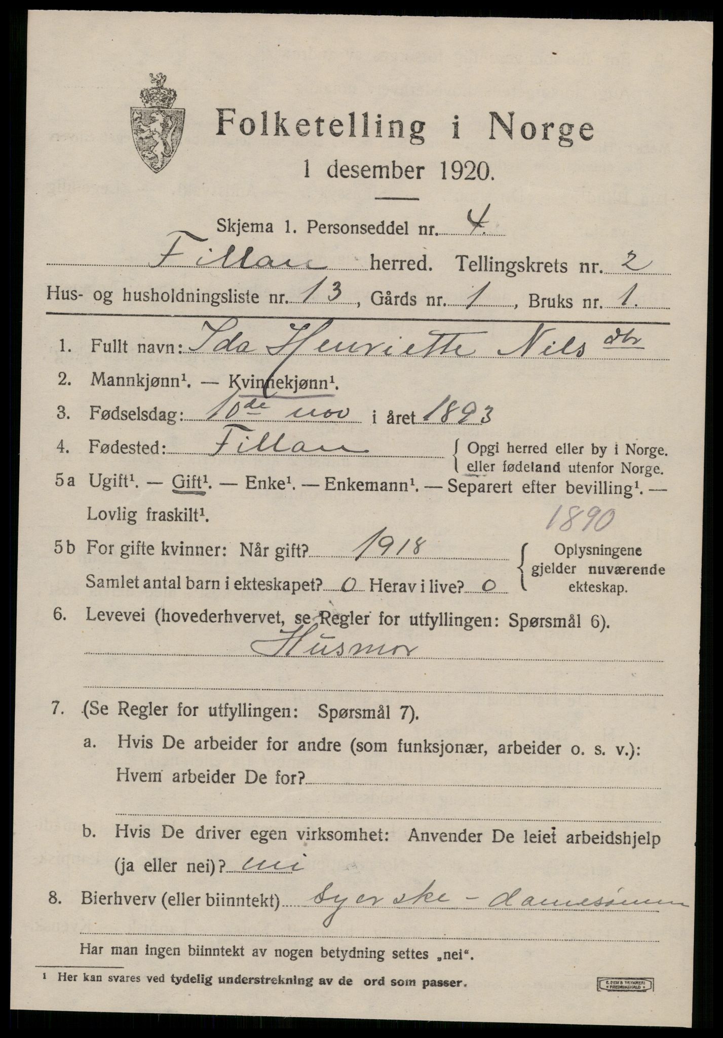 SAT, 1920 census for Fillan, 1920, p. 1462