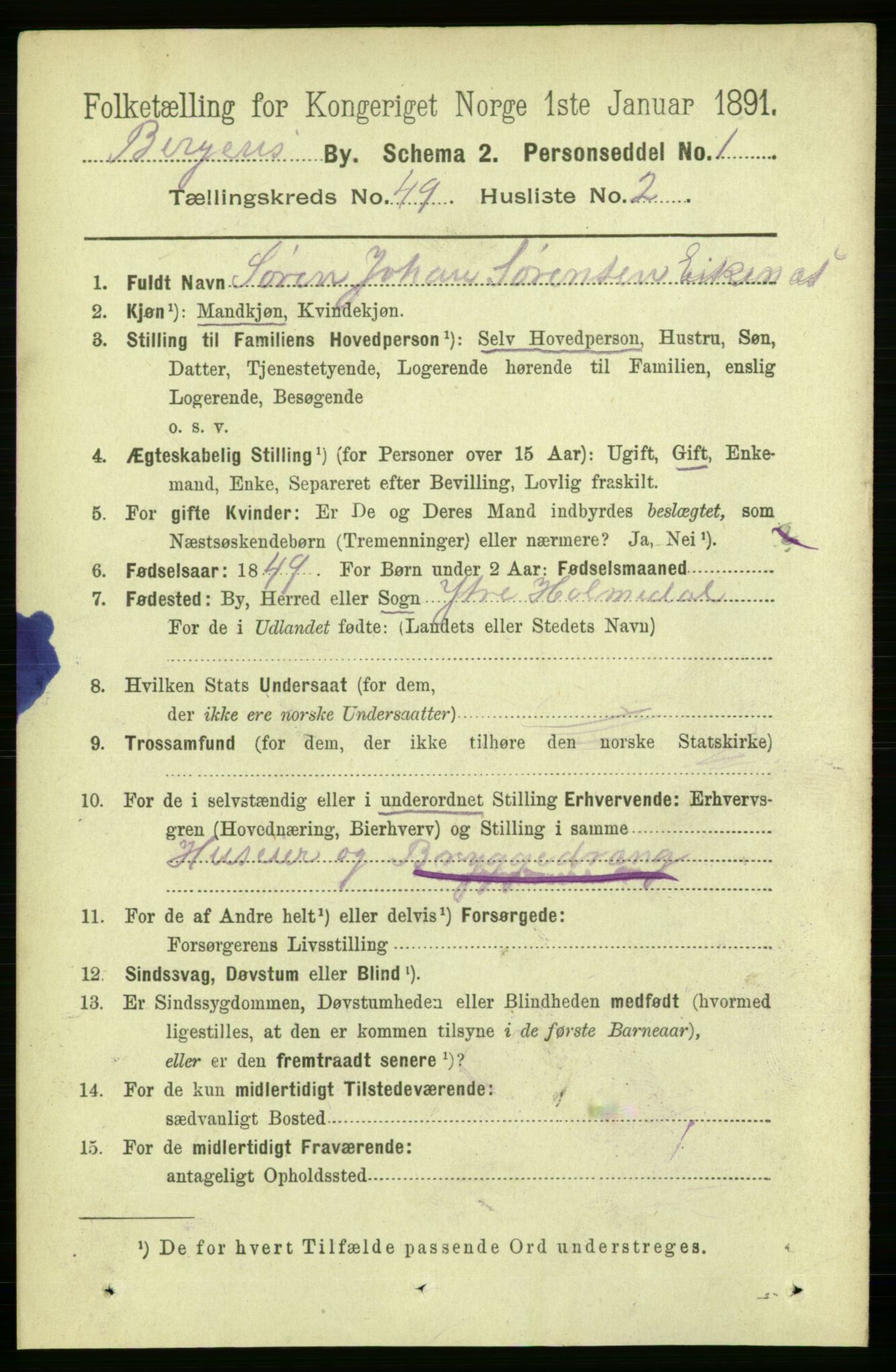 RA, 1891 Census for 1301 Bergen, 1891, p. 58439