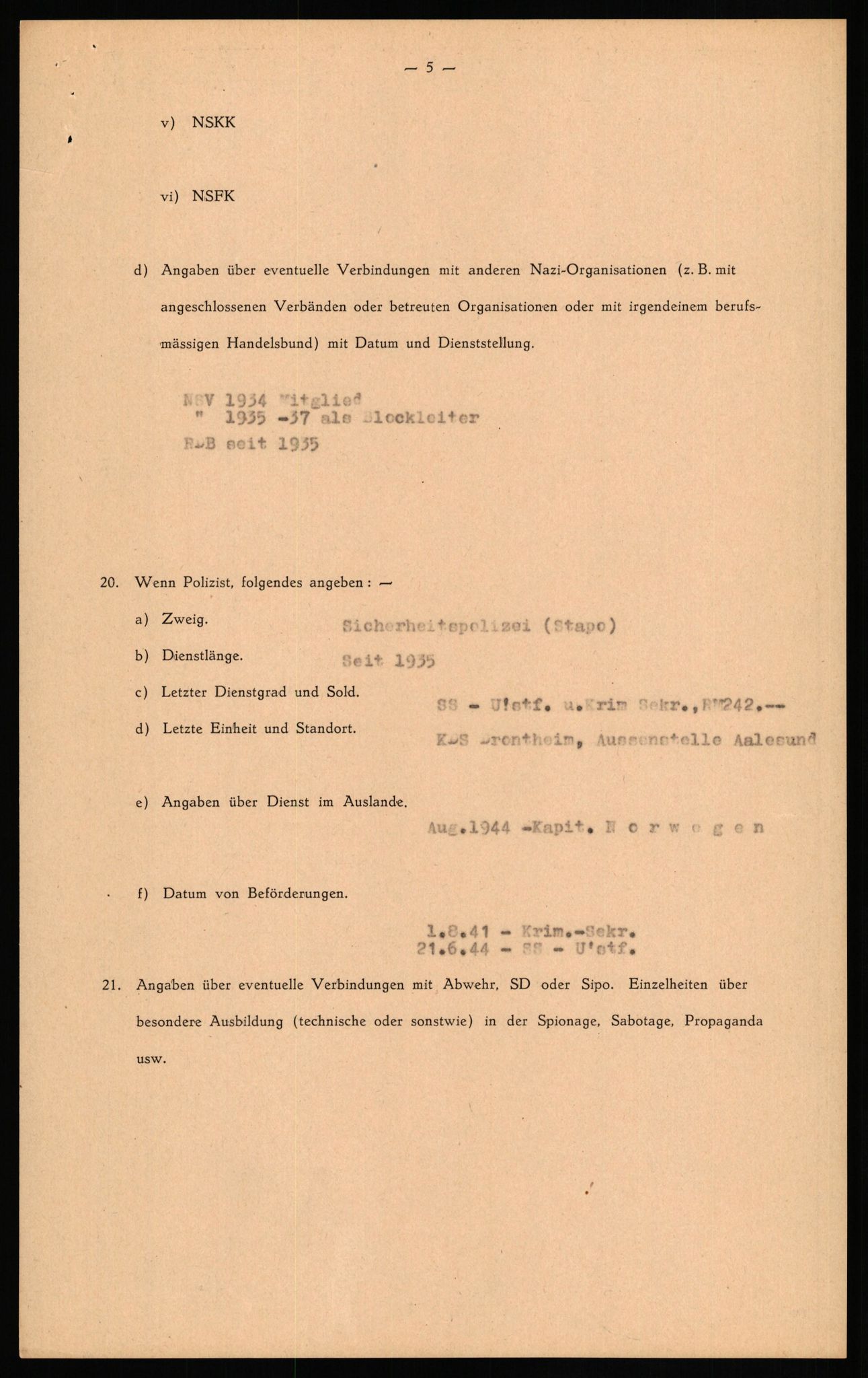 Forsvaret, Forsvarets overkommando II, AV/RA-RAFA-3915/D/Db/L0026: CI Questionaires. Tyske okkupasjonsstyrker i Norge. Tyskere., 1945-1946, p. 223