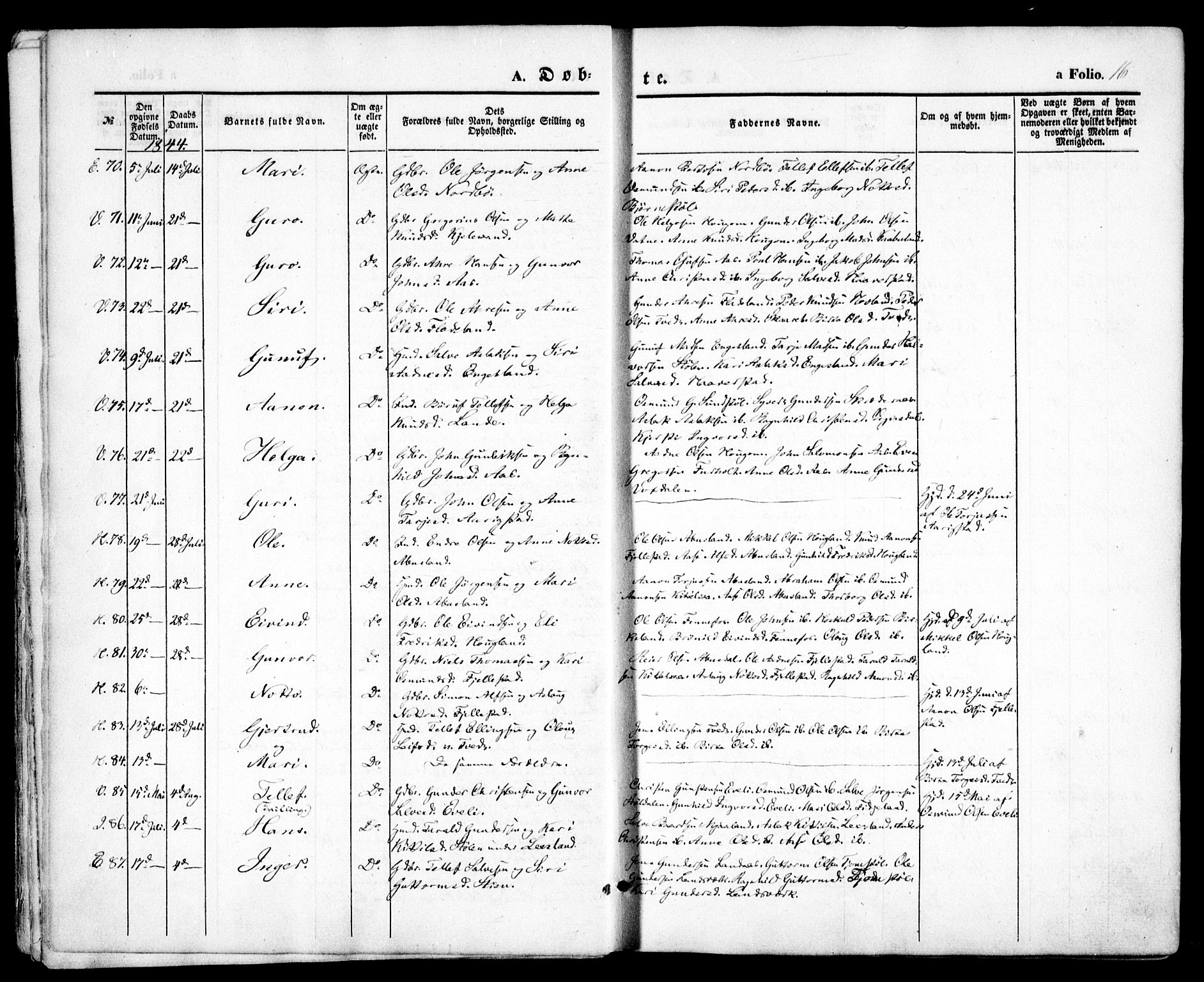 Evje sokneprestkontor, AV/SAK-1111-0008/F/Fa/Faa/L0005: Parish register (official) no. A 5, 1843-1865, p. 16