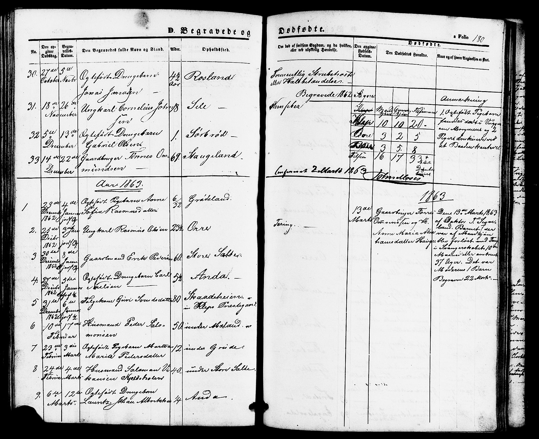 Klepp sokneprestkontor, SAST/A-101803/001/3/30BB/L0002: Parish register (copy) no. B 2, 1860-1875, p. 180