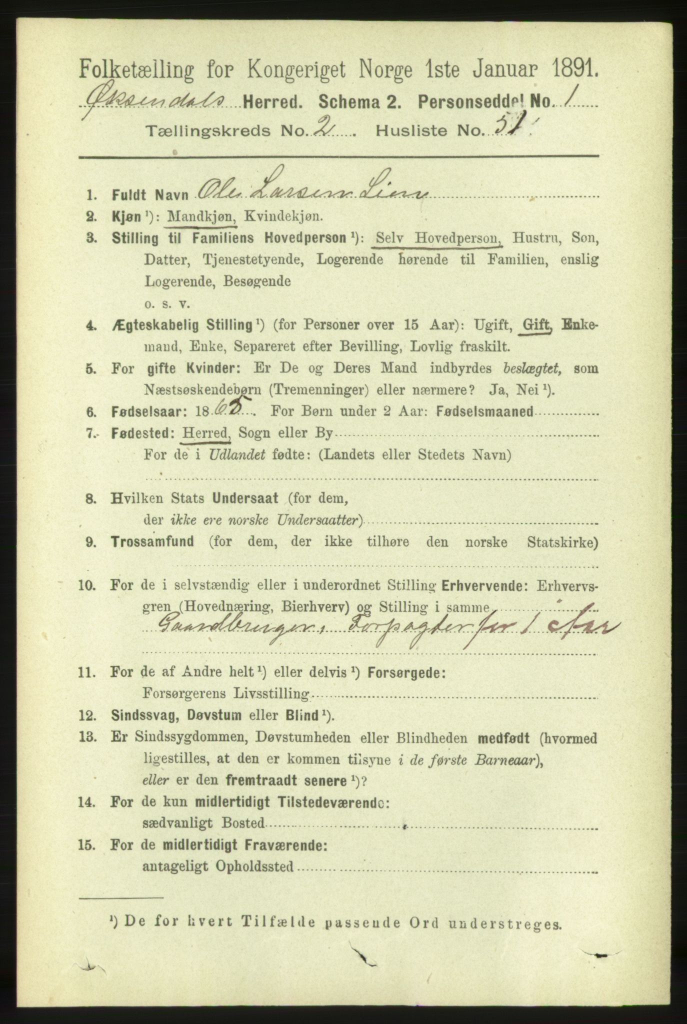 RA, 1891 census for 1561 Øksendal, 1891, p. 564