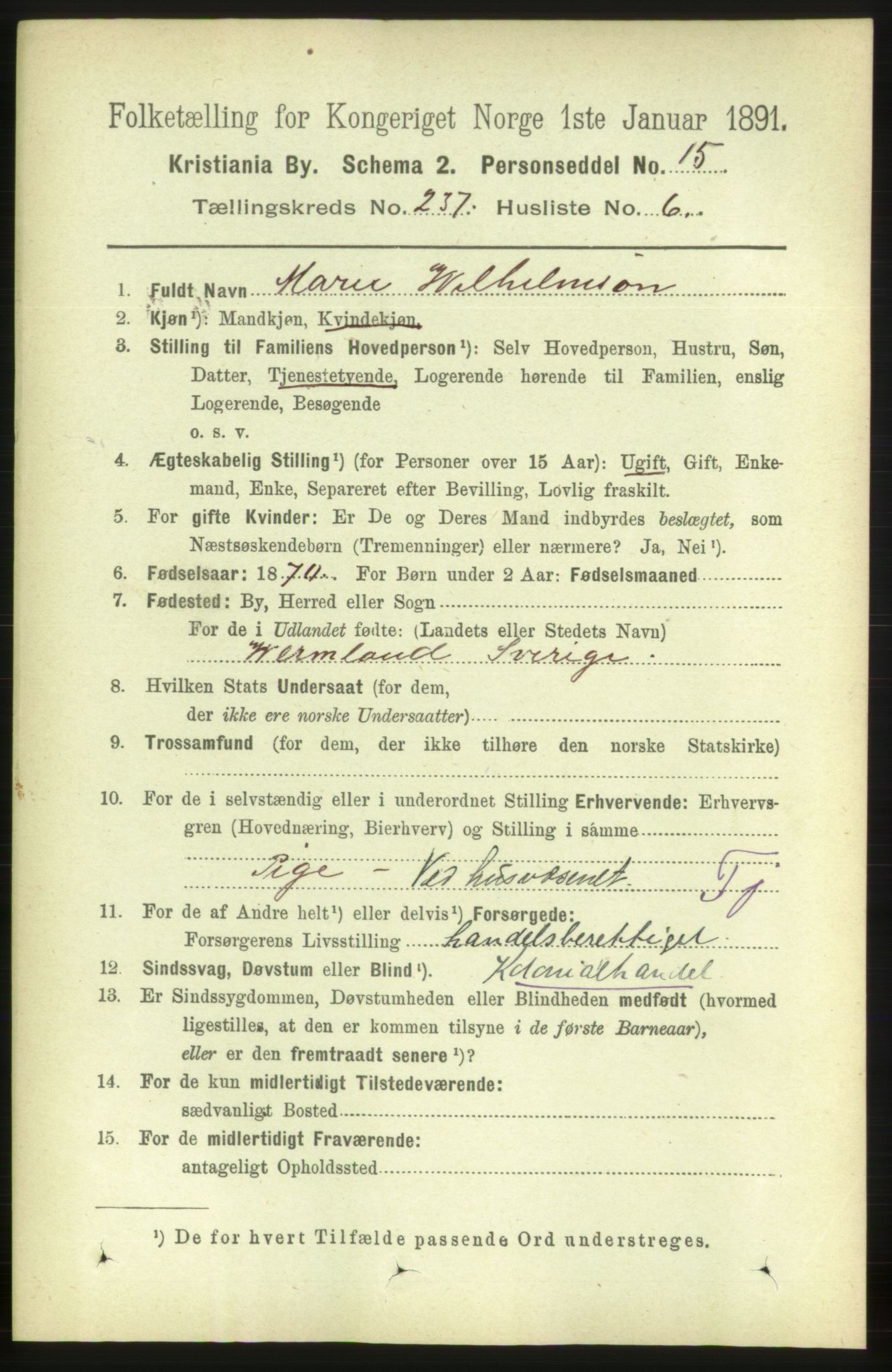 RA, 1891 census for 0301 Kristiania, 1891, p. 144357