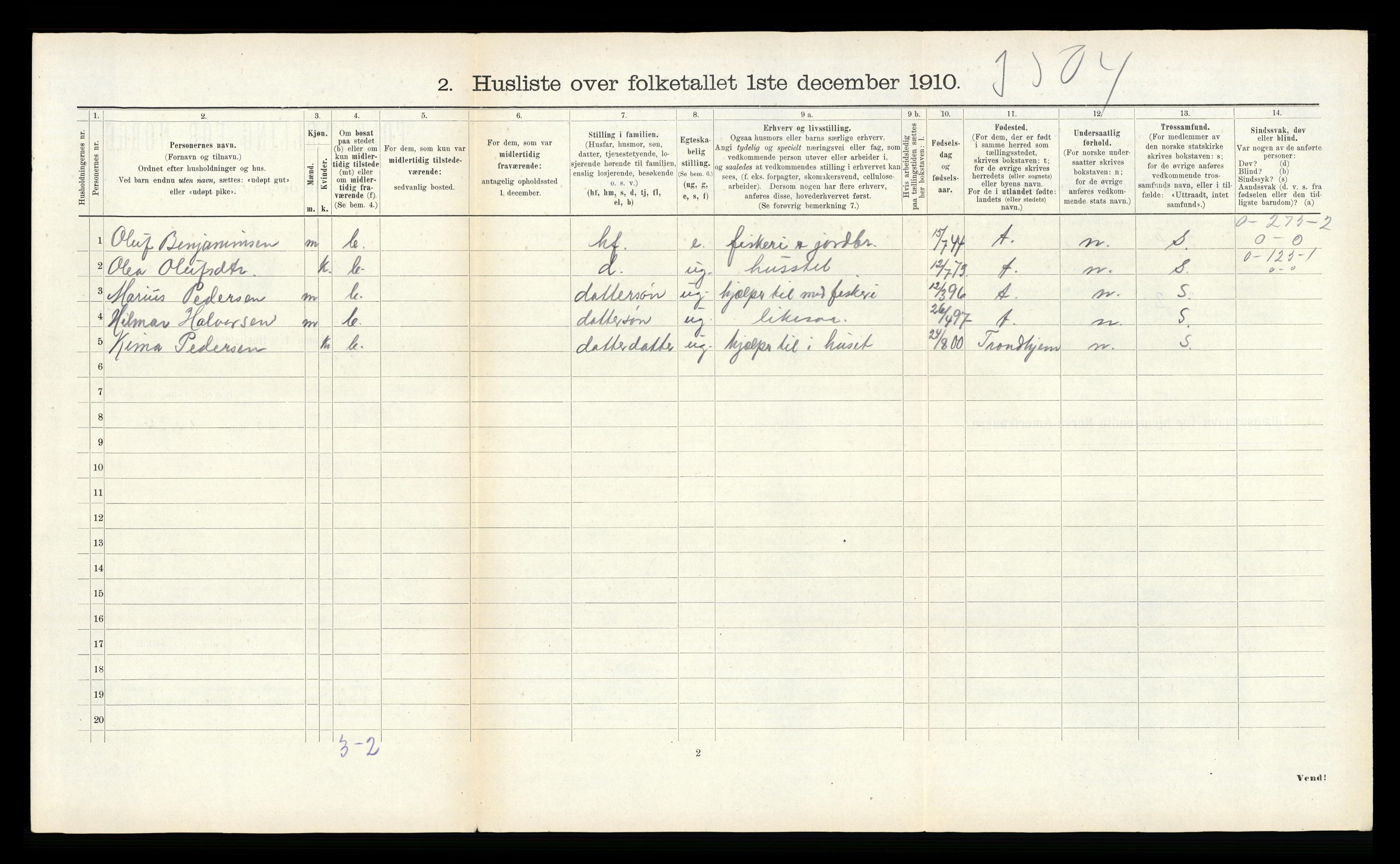 RA, 1910 census for Flatanger, 1910, p. 212