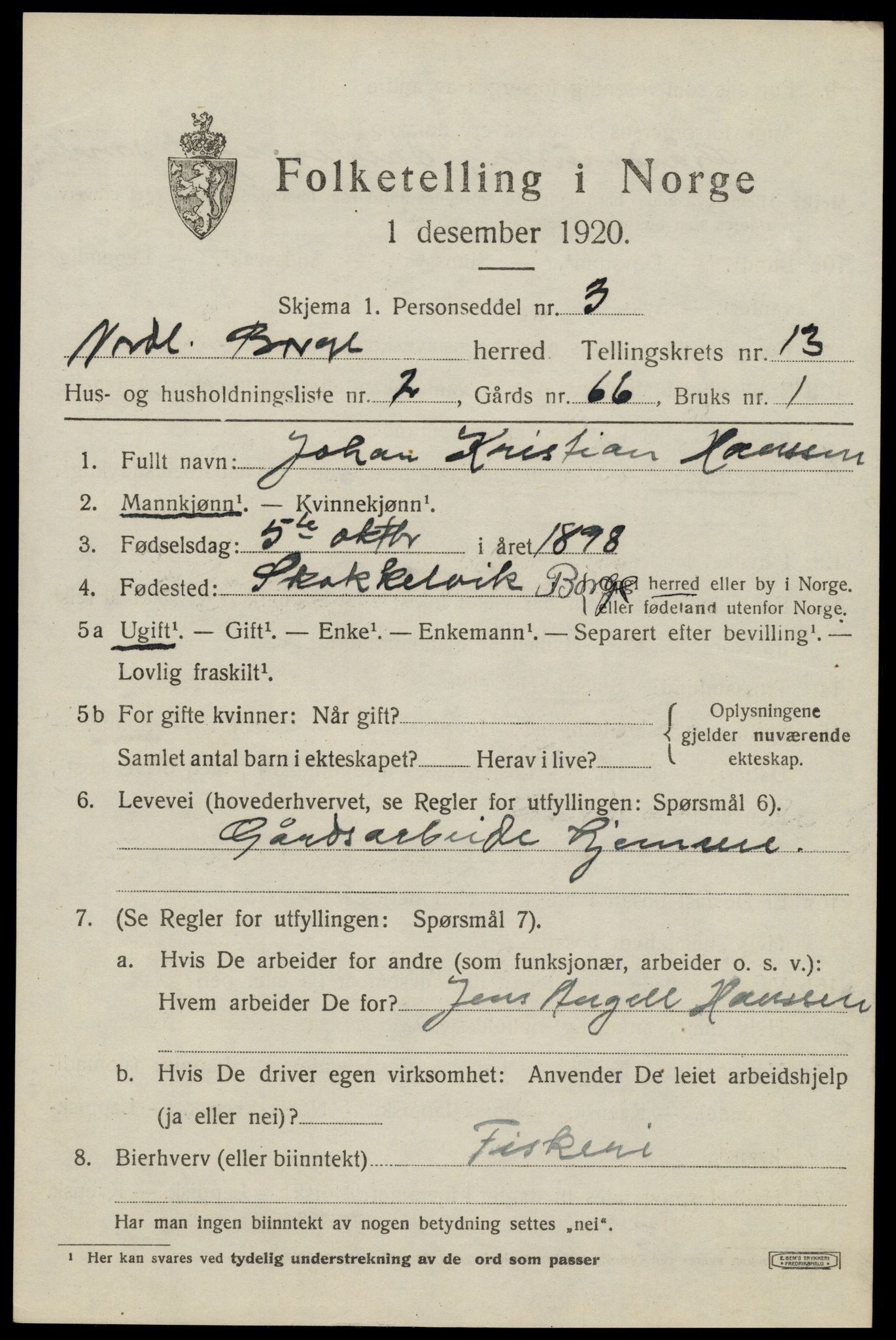 SAT, 1920 census for Borge, 1920, p. 10309