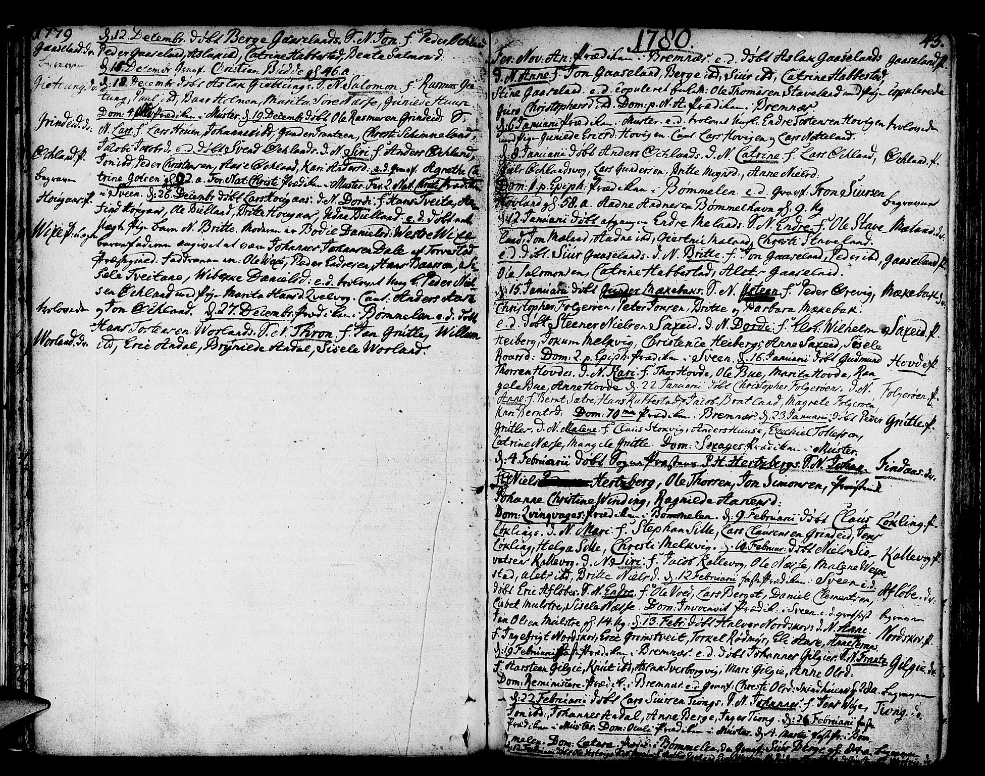 Finnås sokneprestembete, AV/SAB-A-99925/H/Ha/Haa/Haaa/L0003: Parish register (official) no. A 3, 1765-1803, p. 43