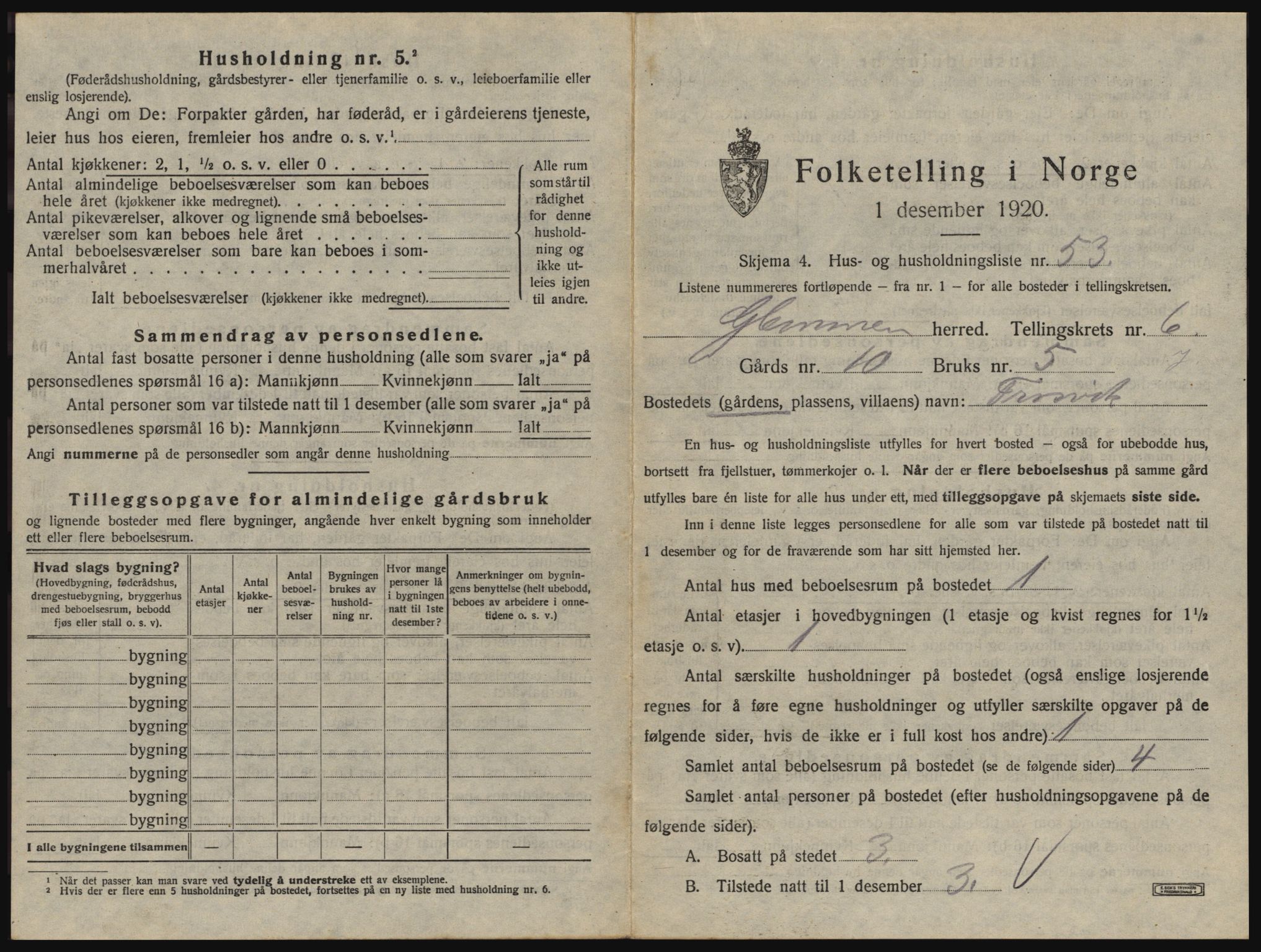 SAO, 1920 census for Glemmen, 1920, p. 2605