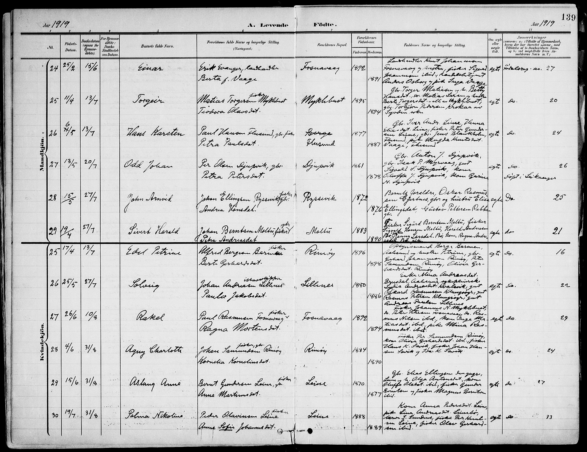 Ministerialprotokoller, klokkerbøker og fødselsregistre - Møre og Romsdal, AV/SAT-A-1454/507/L0075: Parish register (official) no. 507A10, 1901-1920, p. 139