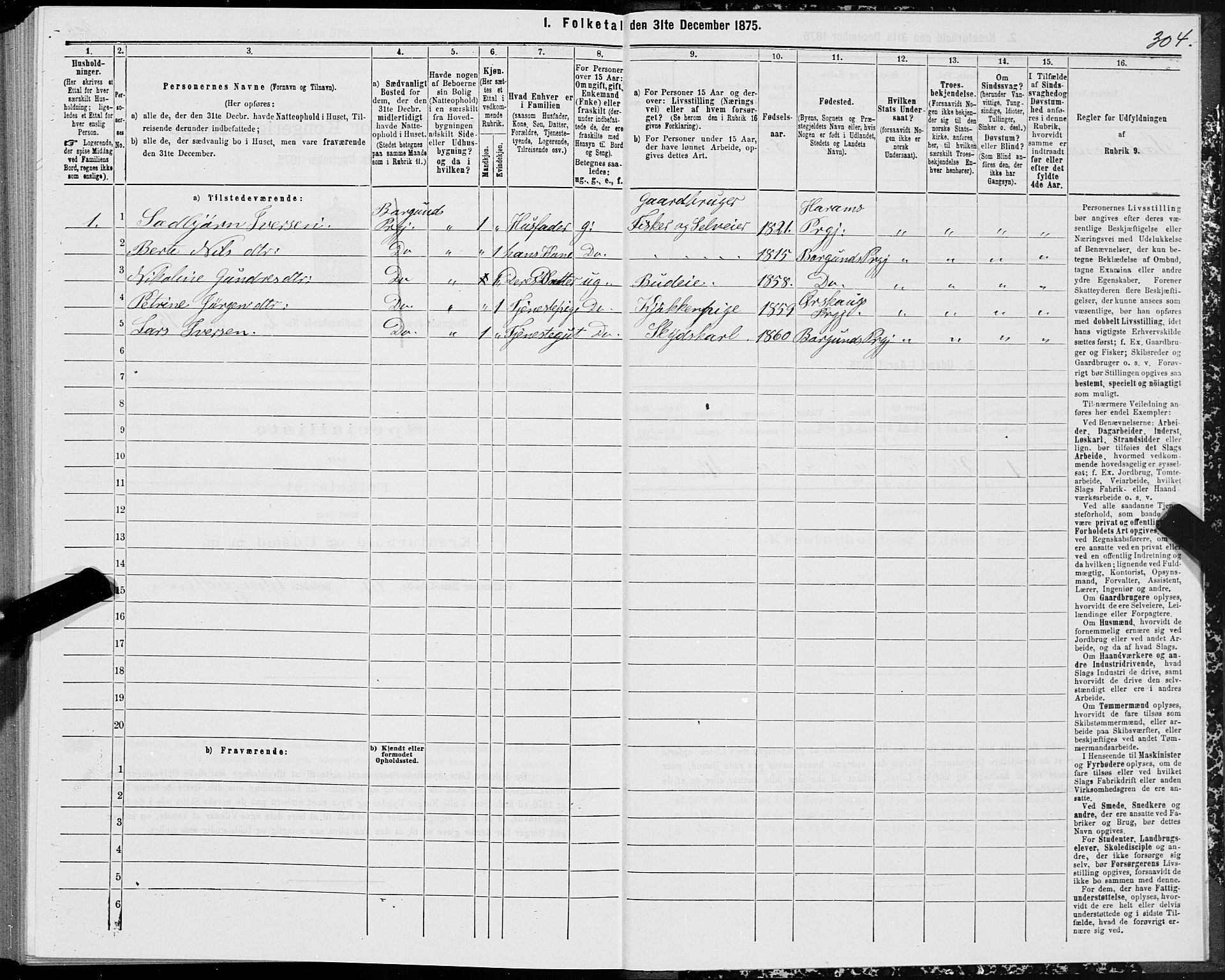 SAT, 1875 census for 1531P Borgund, 1875, p. 1304