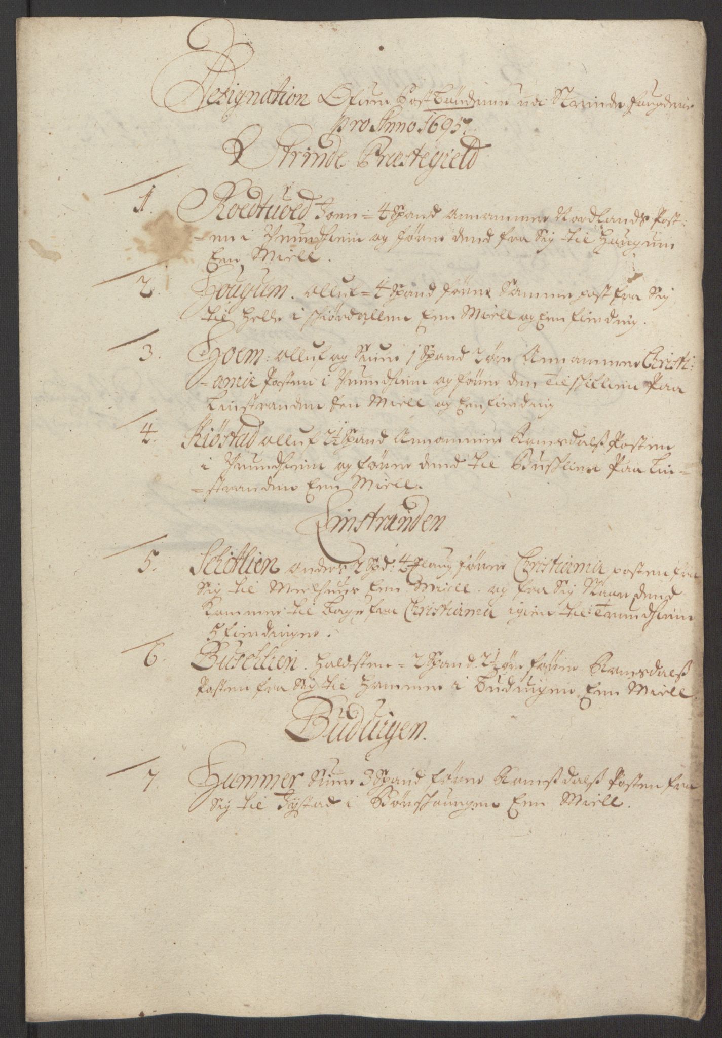 Rentekammeret inntil 1814, Reviderte regnskaper, Fogderegnskap, RA/EA-4092/R61/L4105: Fogderegnskap Strinda og Selbu, 1695, p. 107