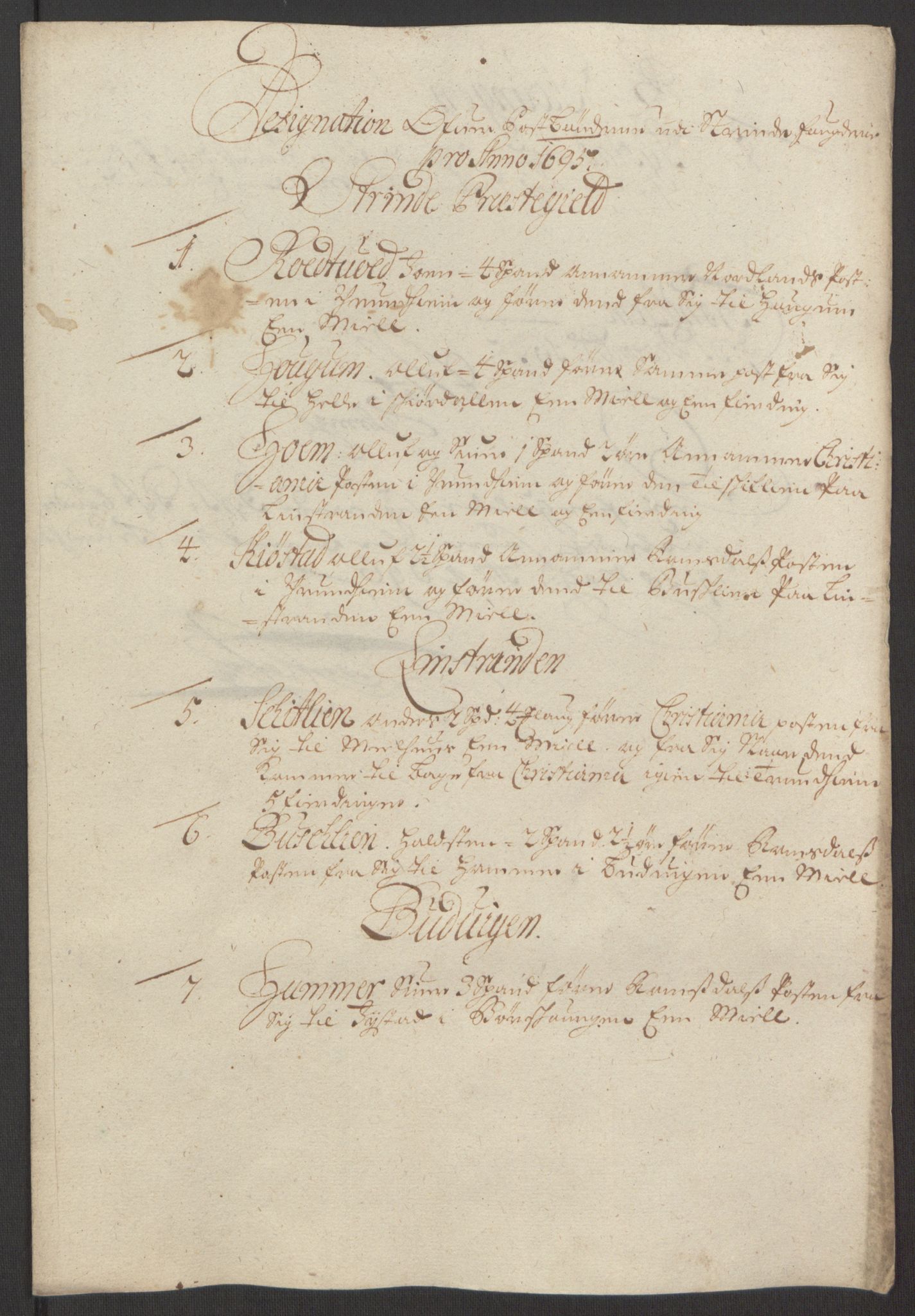 Rentekammeret inntil 1814, Reviderte regnskaper, Fogderegnskap, AV/RA-EA-4092/R61/L4105: Fogderegnskap Strinda og Selbu, 1695, p. 107