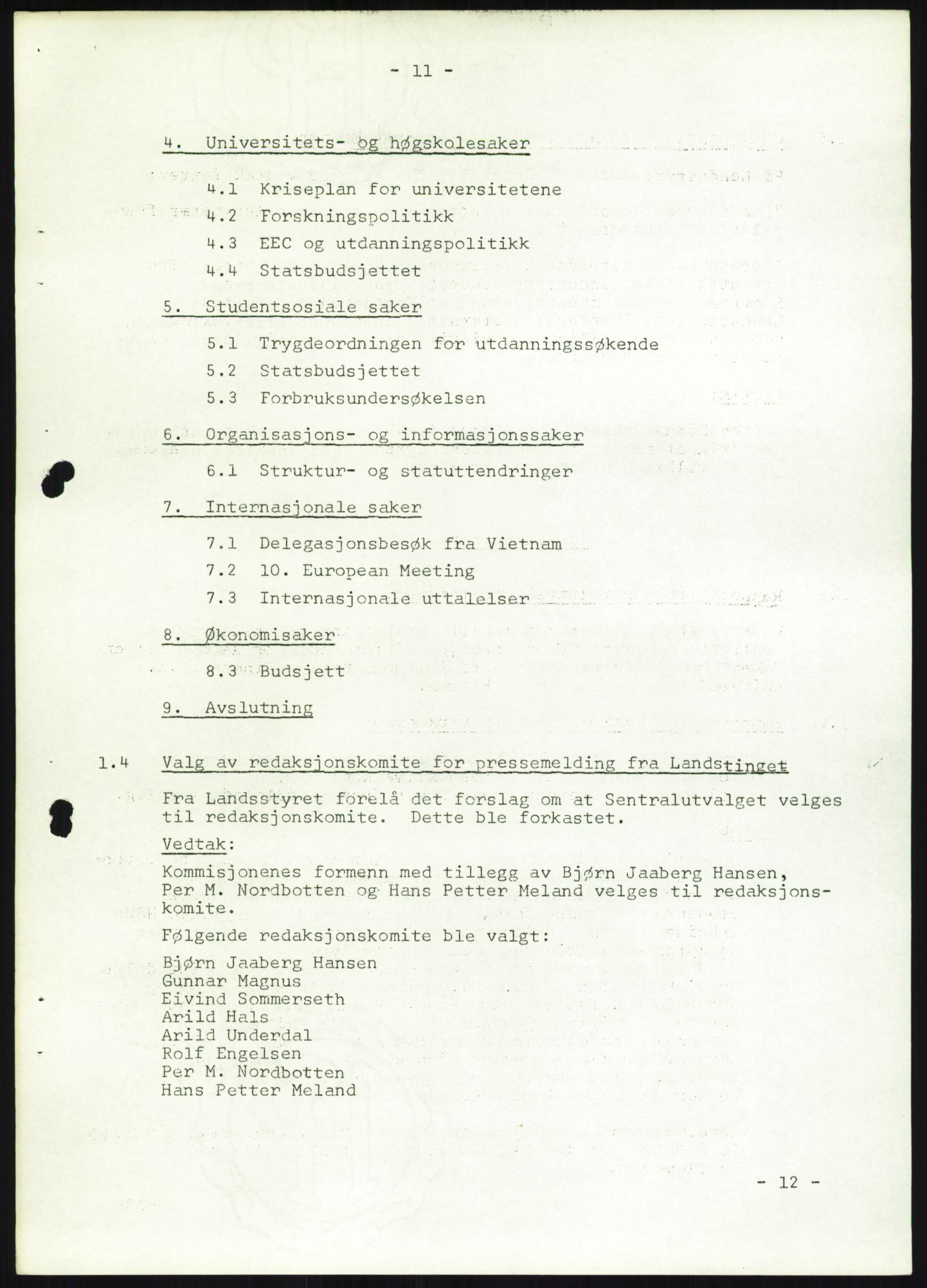 Norsk Studentunion, AV/RA-PA-0794/Fg/L0067: Landstinget, 1968-1979